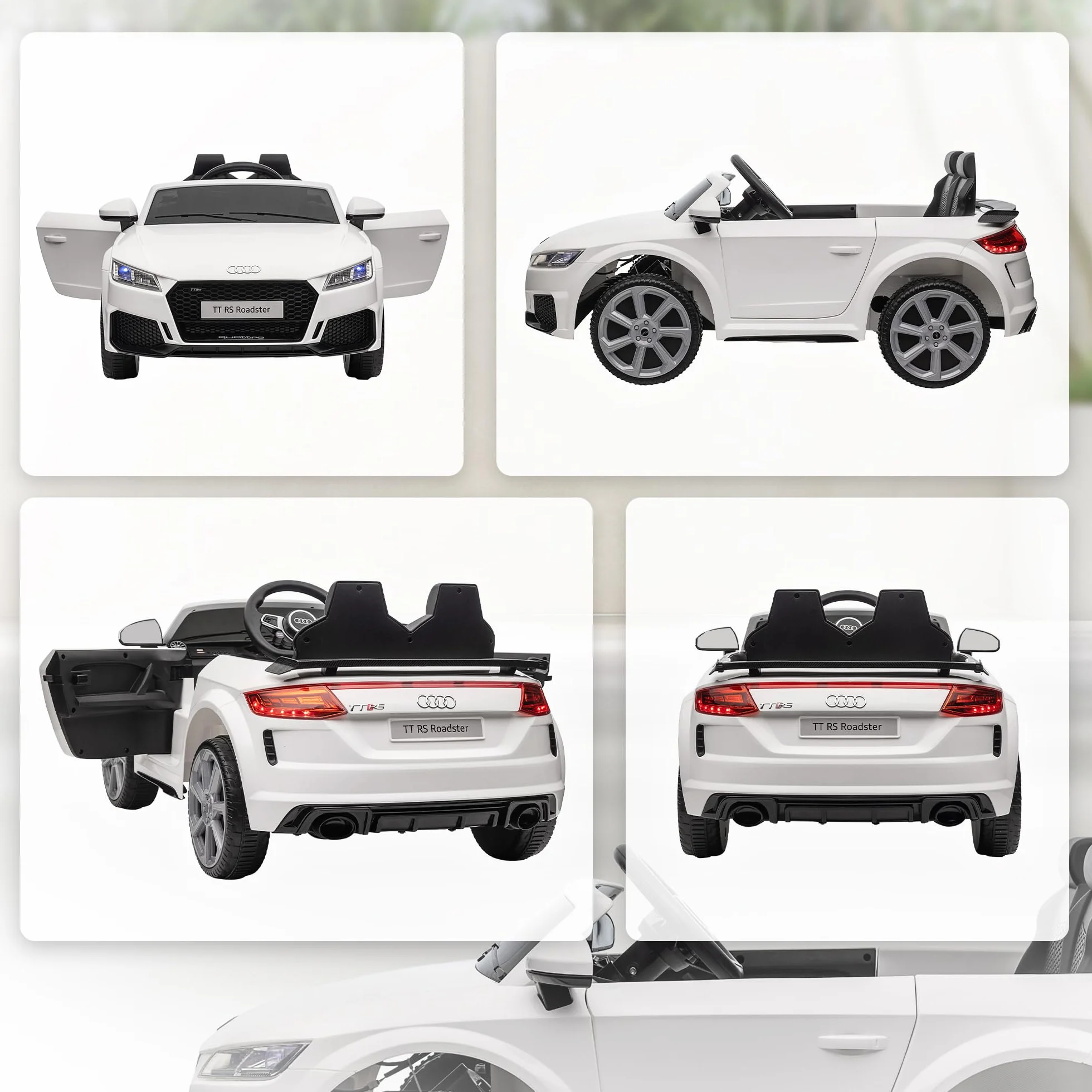 HOMCOM Elektryczny samochód dziecięcy Audi TT RS 12 V 30 W V. Maks. 3 km/h pilot zdalnego sterowania 2,4G Efekty dźwiękowe + światło białe