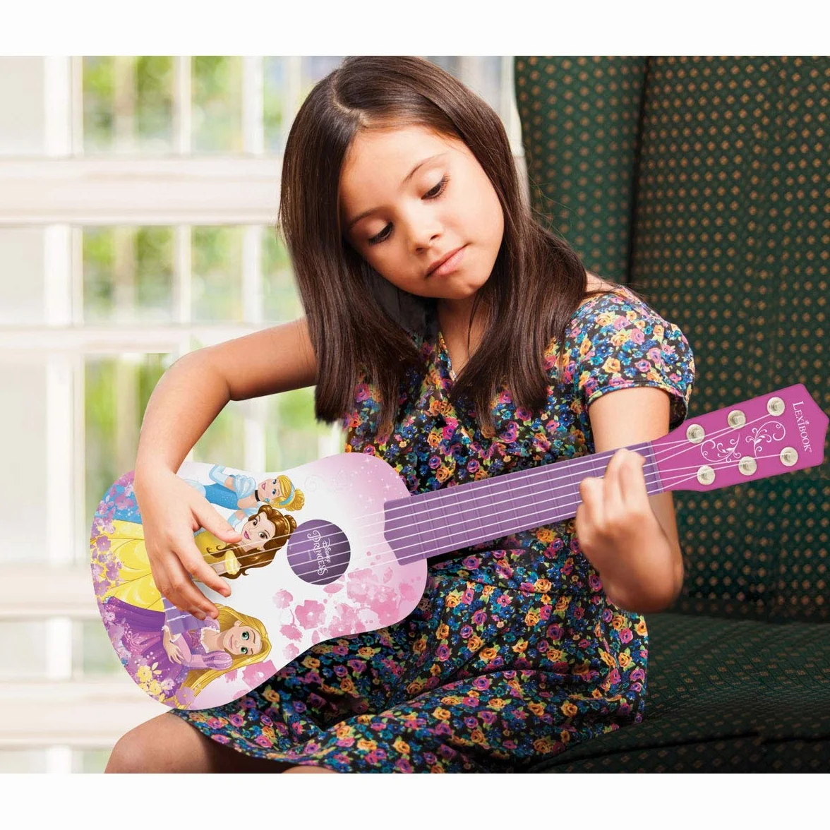 Lexibook Disney Princess Roszpunka Moja Gitara, 6 Strun Nylonowych, 53 cm, Przewodnik w Zestawie, Różowy, Fioletowy, K200DP