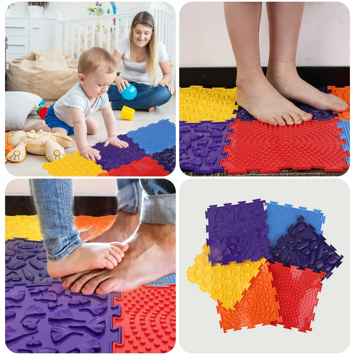6 Sztuk Maty Sensoryczne, Zabawa Teczowy Zestaw Mat Sensorycznych Rózne Wzory Sensoryczne Maty do Zabawy na Podloge Mata do Gry dla Niemowlat