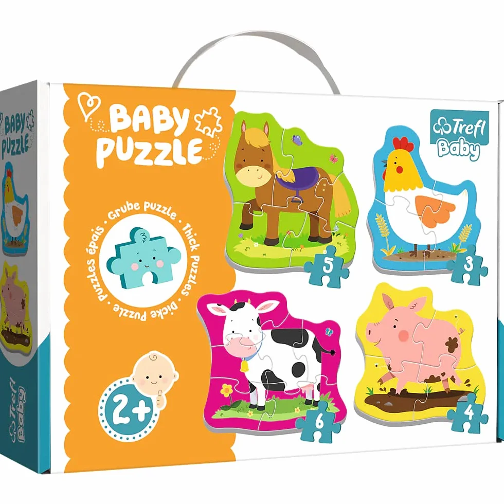 Trefl Puzzle 4 w 1 Baby Classic Zwierzątka na Wsi z Grubego Kartonu dla Dzieci od 2 lat