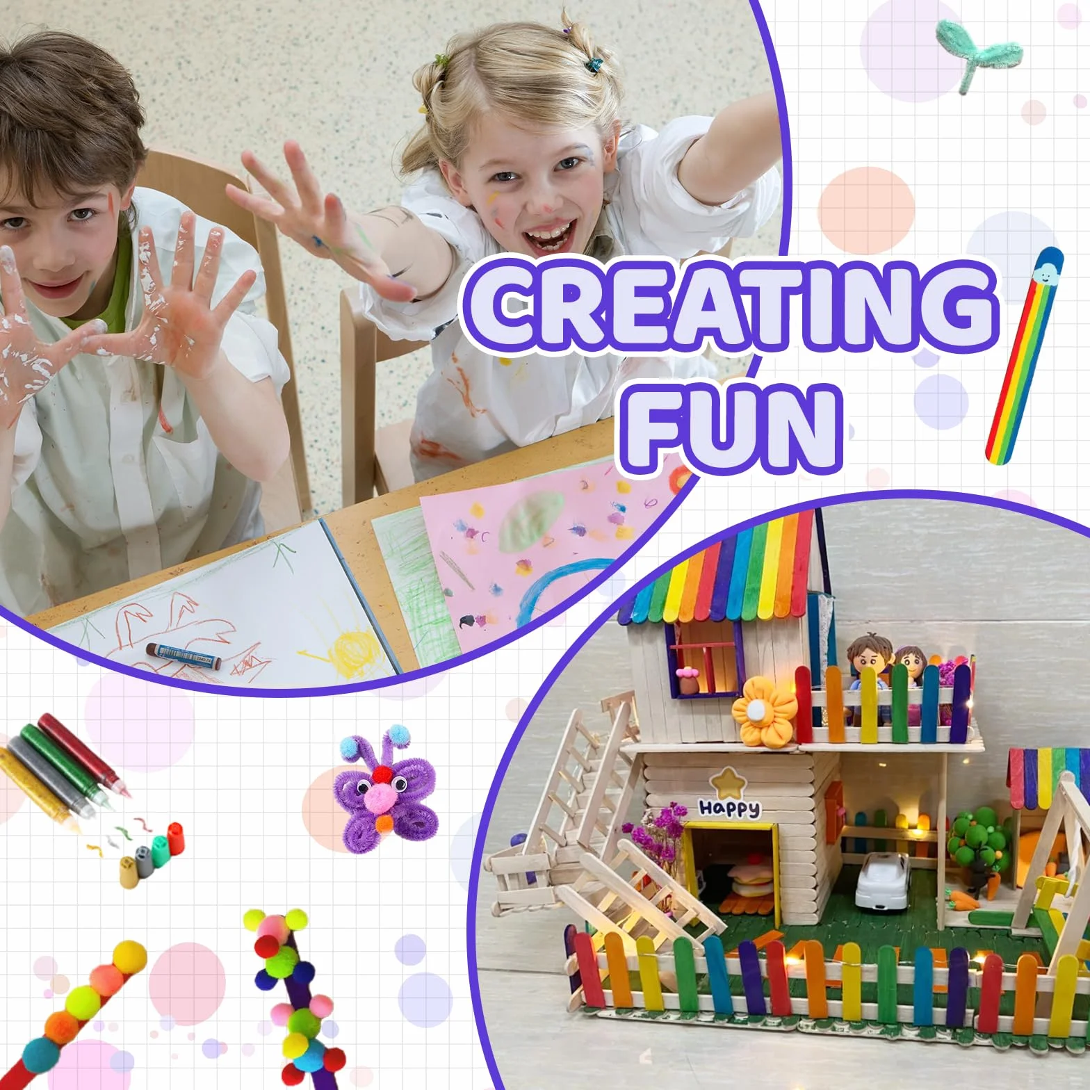 TAVADA Zestaw do Majsterkowania dla Dzieci, 3000 Sztuk, Scrapbookingu, Zestaw do Czyszczenia Fajek, Pomponów, Pióra, Cekiny