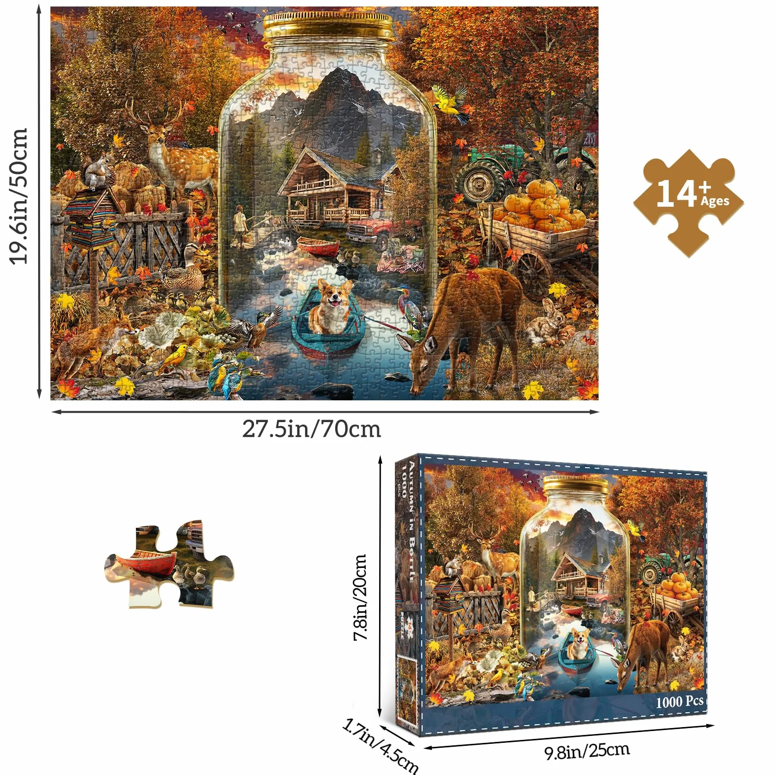 HUADADA Puzzle 1000 elementów dla dorosłych, wysokiej jakości matowy nadruk olejny, przyjazne dla oczu, dla miłośników puzzli, motyw puzzli: jesienny krajobraz w szkle