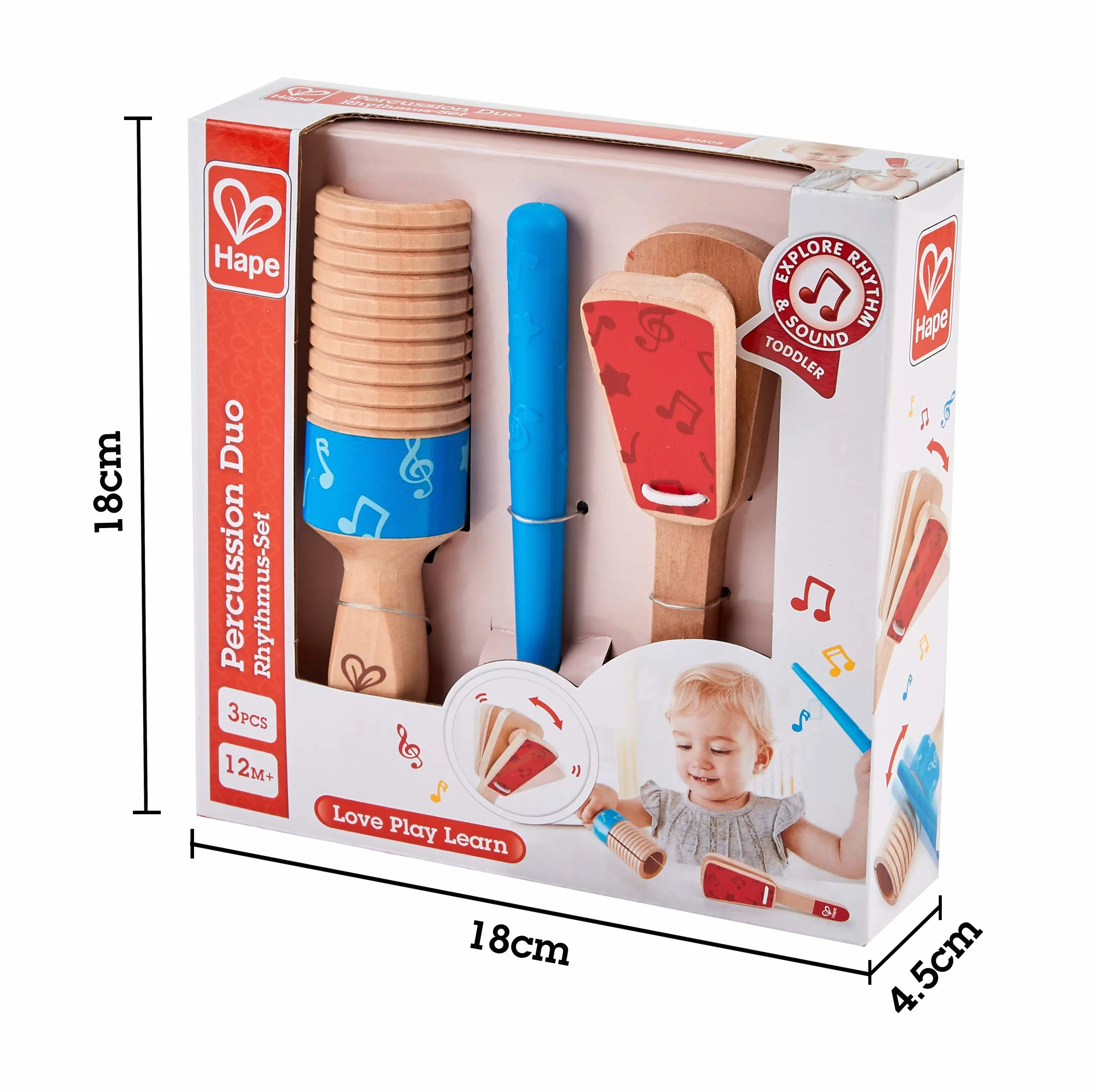 Hape E0605 Wooden Percussion Duo Guiro and Clapper Musical Instrument
