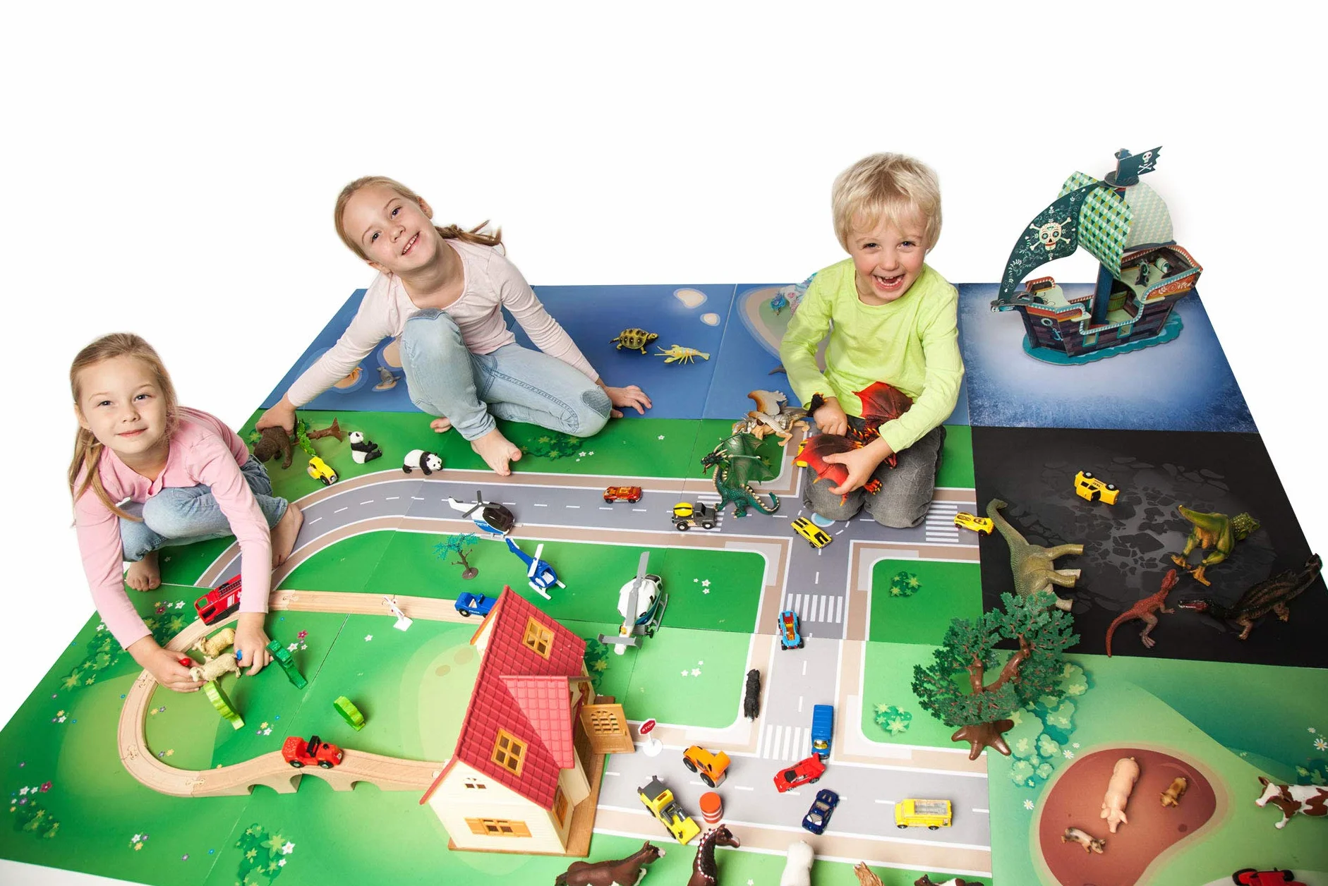 playmatt mata do zabawy – zielona trawa z kwiatami | antypoślizgowa, 55 x 55 cm, nadaje się do prania