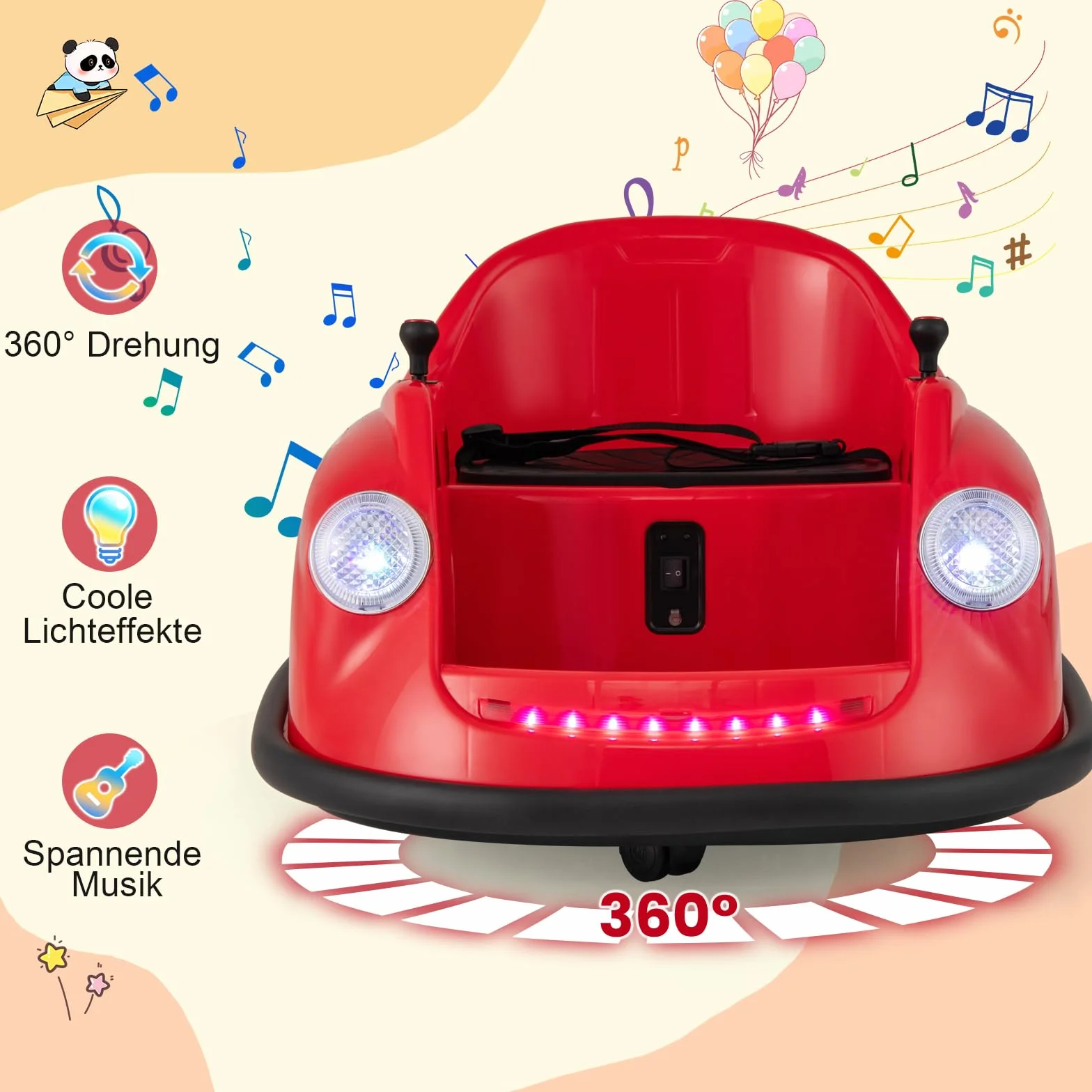GOPLUS 12V hulajnoga samochodowa dla dzieci, elektryczny bumper z pilotem zdalnym, obrót 360°, LED, muzyka, pojazd elektryczny 2-5 lat (czerwony)