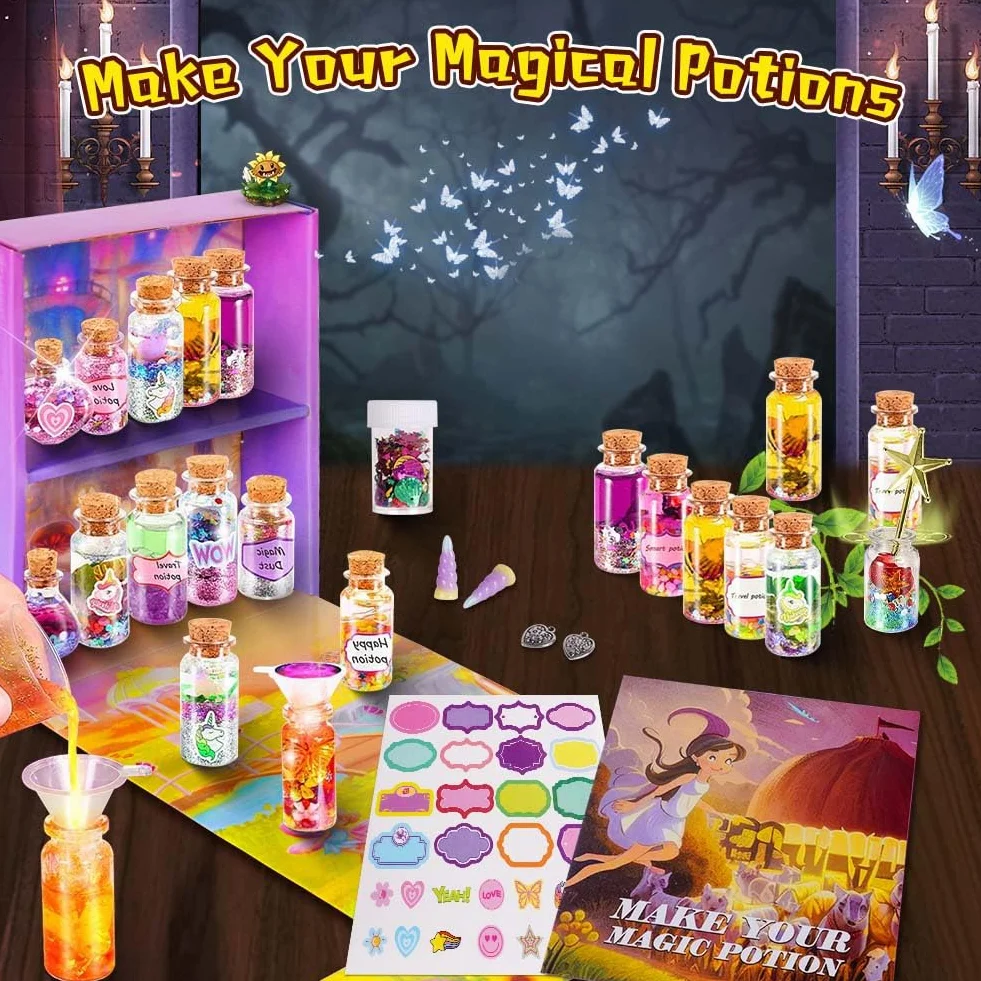 Vicloon Zestaw magicznych mikstur dla dzieci, kreatywny prezent DIY, zestawy magicznych mikstur zabawki rzemieślnicze prezenty dla dziewcząt magiczne mikstury zestaw do majsterkowania unikalne