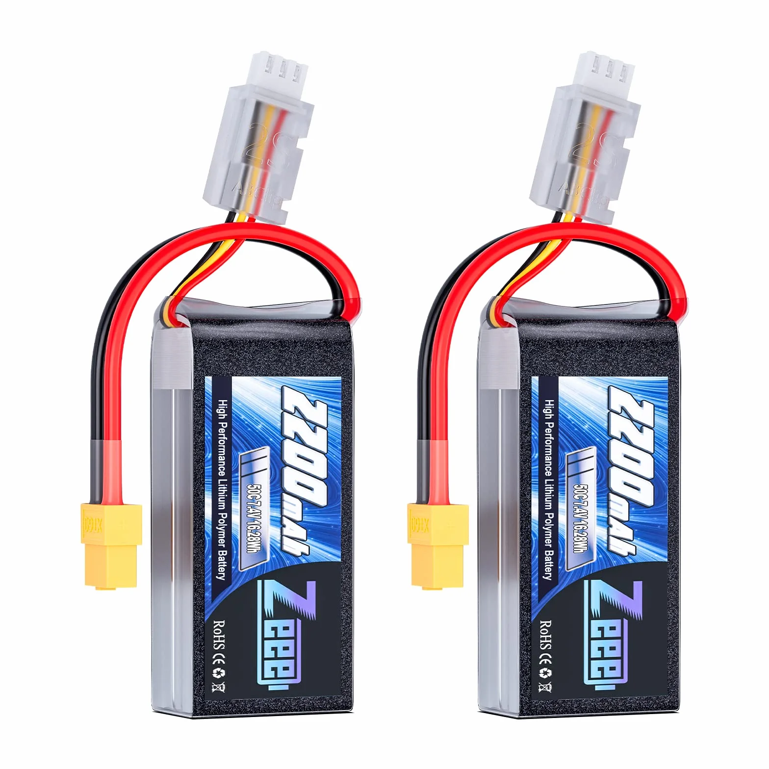 Zeee 2S Lipo akumulator 50C 2200 mAh 7,4 V krótki akumulator RC z wtyczką XT60 do 1/16 Slash RC, samochodów ciężarowych, RC helikopterów, samolotów, quadkopterów, dronów, łodzi, modeli wyścigowych (2