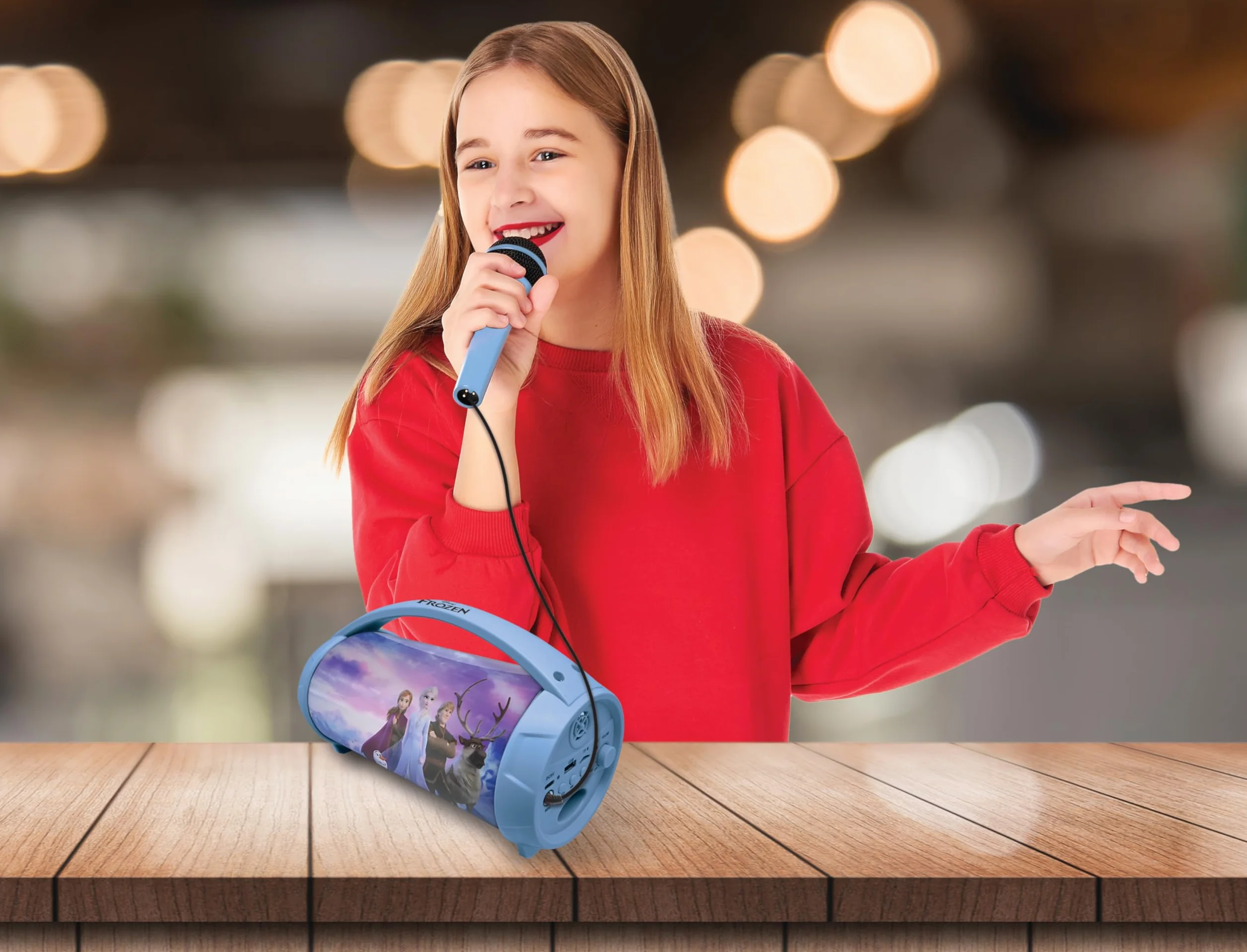 Lexibook, Kraina Lodu, Bezprzewodowy Głośnik Świetlny z Mikrofonem, Dźwięk Stereo, Funkcja Karaoke, Porty USB i Karty SD, Akumulator, Niebieski, Fioletowy, BTP585FZZ