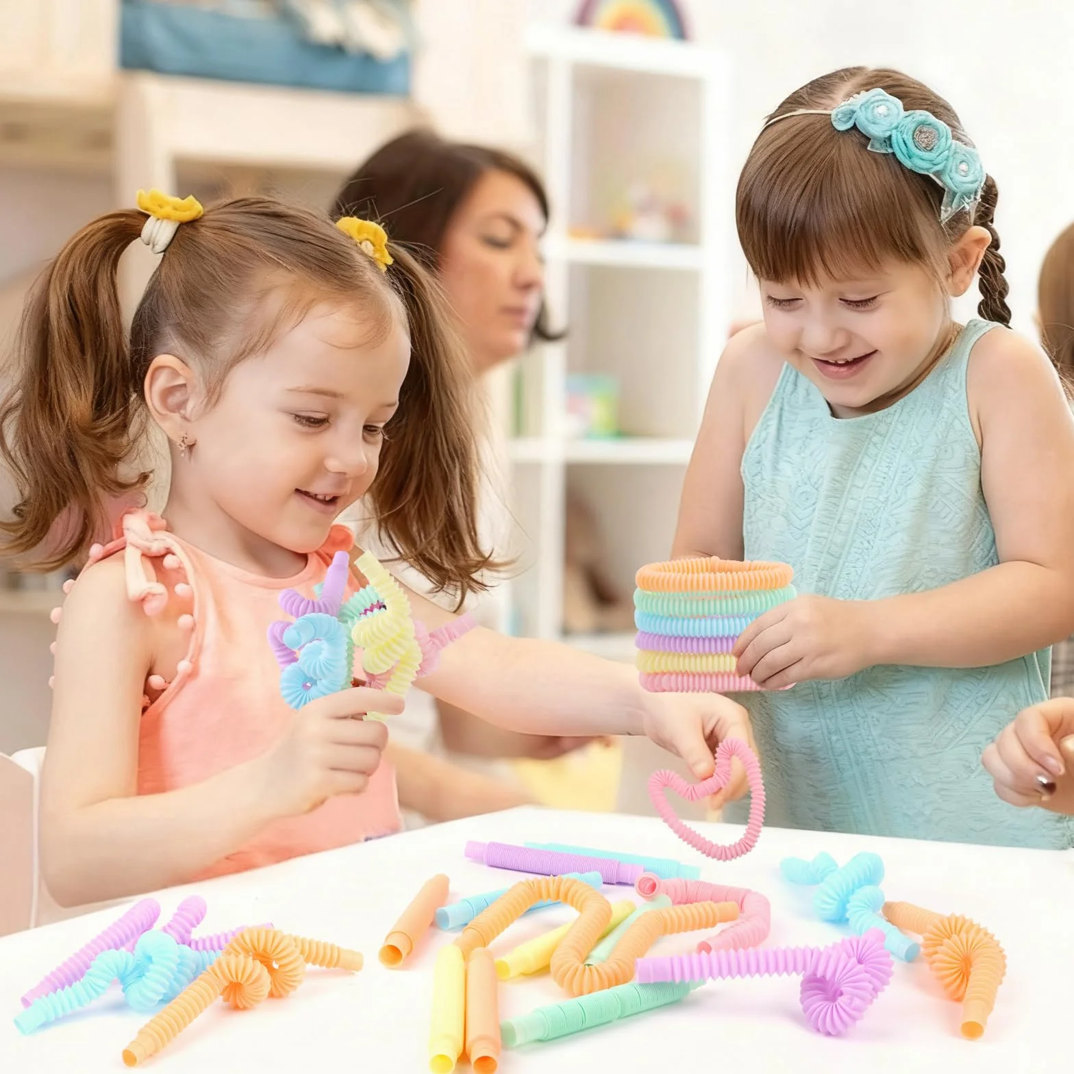 LOMIMOS 24 sztuki Pop Tubes, mini rurki sensoryczne, kolorowe rurki ze stretchem, zabawka dla dzieci i dorosłych
