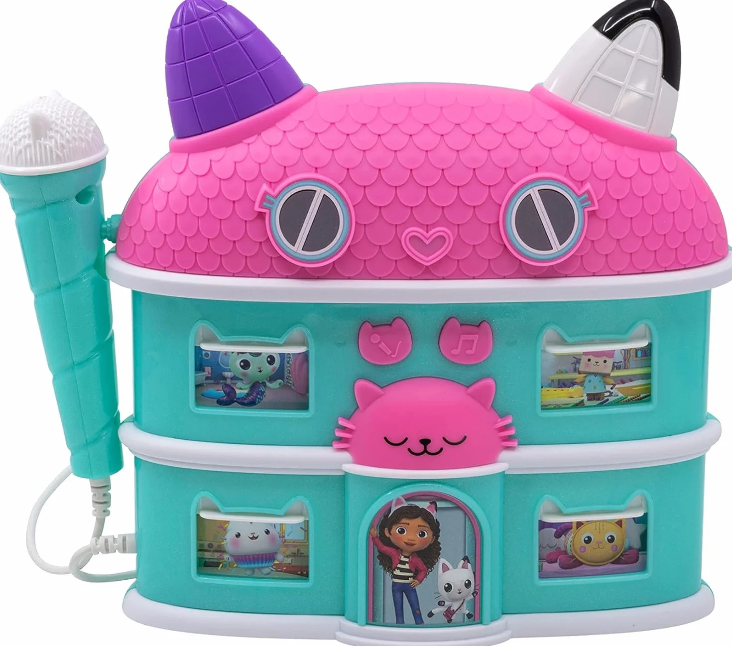 eKids Gabby's Dollhouse Sing Along Boom głośnik bokserski z mikrofonem, maszyna do karaoke dla dzieci z wbudowaną piosenką i efektami dźwiękowymi
