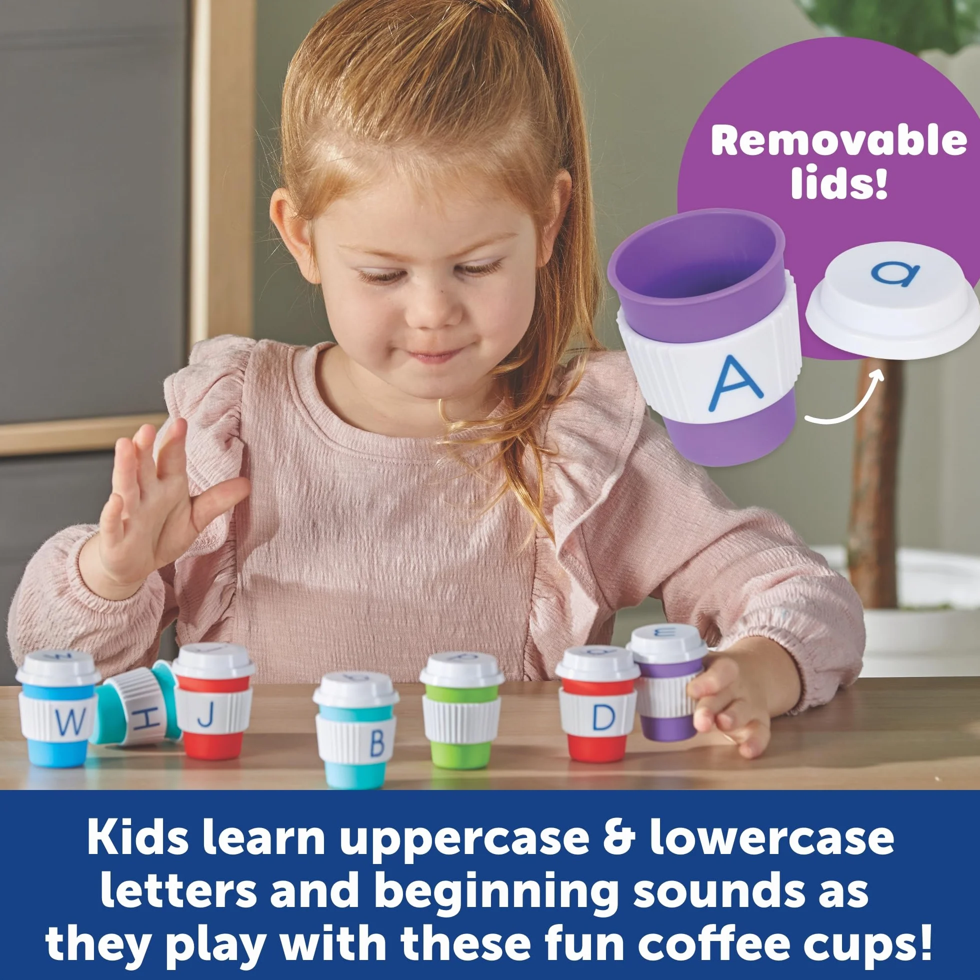 Learning Resources Alphabet Coffee Cups kubki z alfabetem zabawka do rozpoznawania liter i dopasowywania dla dzieci od 3 do 8 lat