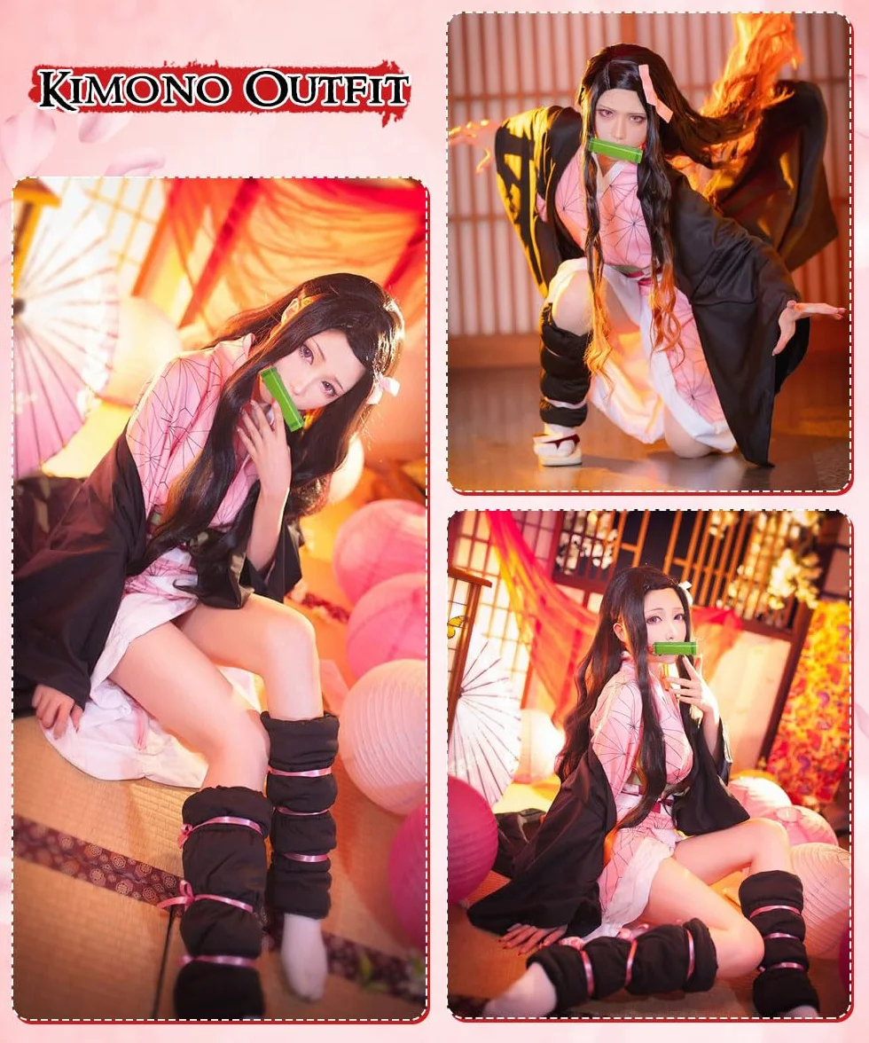 Kostium do cosplayu Nezuko Tanjirou, Kochou Shinobu, Mitsuri, zestaw kostiumowy, kimono, peleryna, prezent dla dzieci, na karnawał, Halloween, Boże Narodzenie