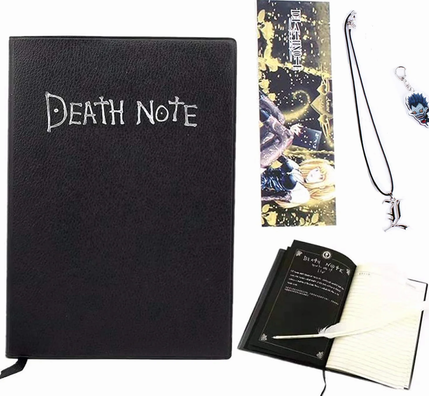 Notatnik Death Note z piórem, naszyjnik w kształcie litery L i brelok, modny notatnik z motywem anime, notatnik, cosplay, najlepszy prezent dla miłośników cosplay, może być używany jako pamiętnik i