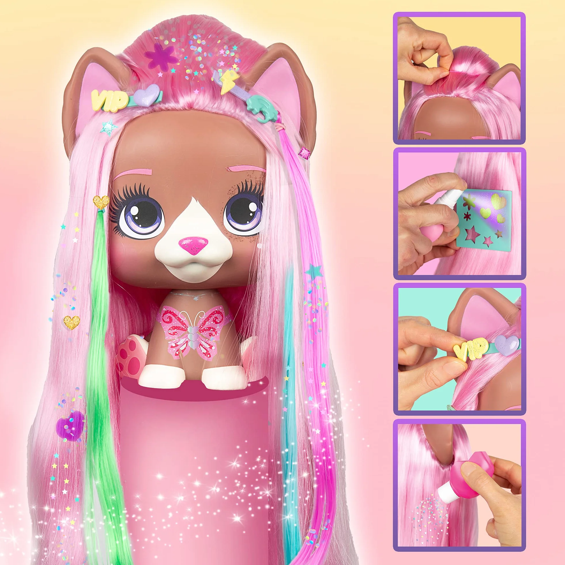 VIP PETS Mega Pet Nyla | Styling Head lalka z bardzo długimi włosami; łatwa do czesania i stylizacji; z 30 akcesoriami do Color Boost Look | nadaje się dla dzieci od 3 lat