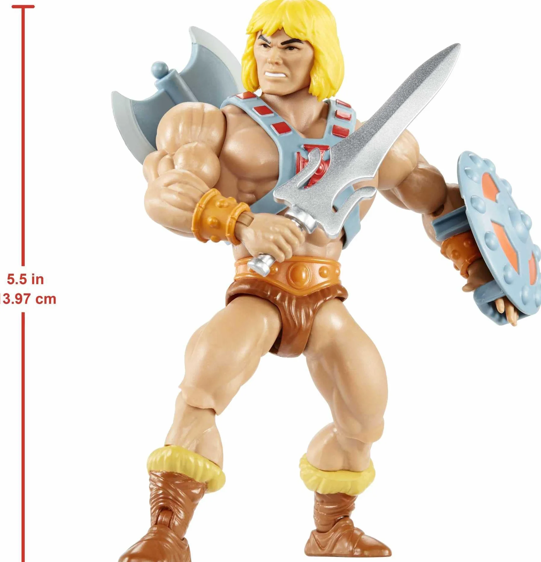 Masters of the Universe Origins He-Man Figurka (ok. 14 cm w skali), główny bohater serialu „He-Man i władcy wszechświata” z lat 80., szczegółowy wygląd, zabawka dla dzieci 6+, JNP97