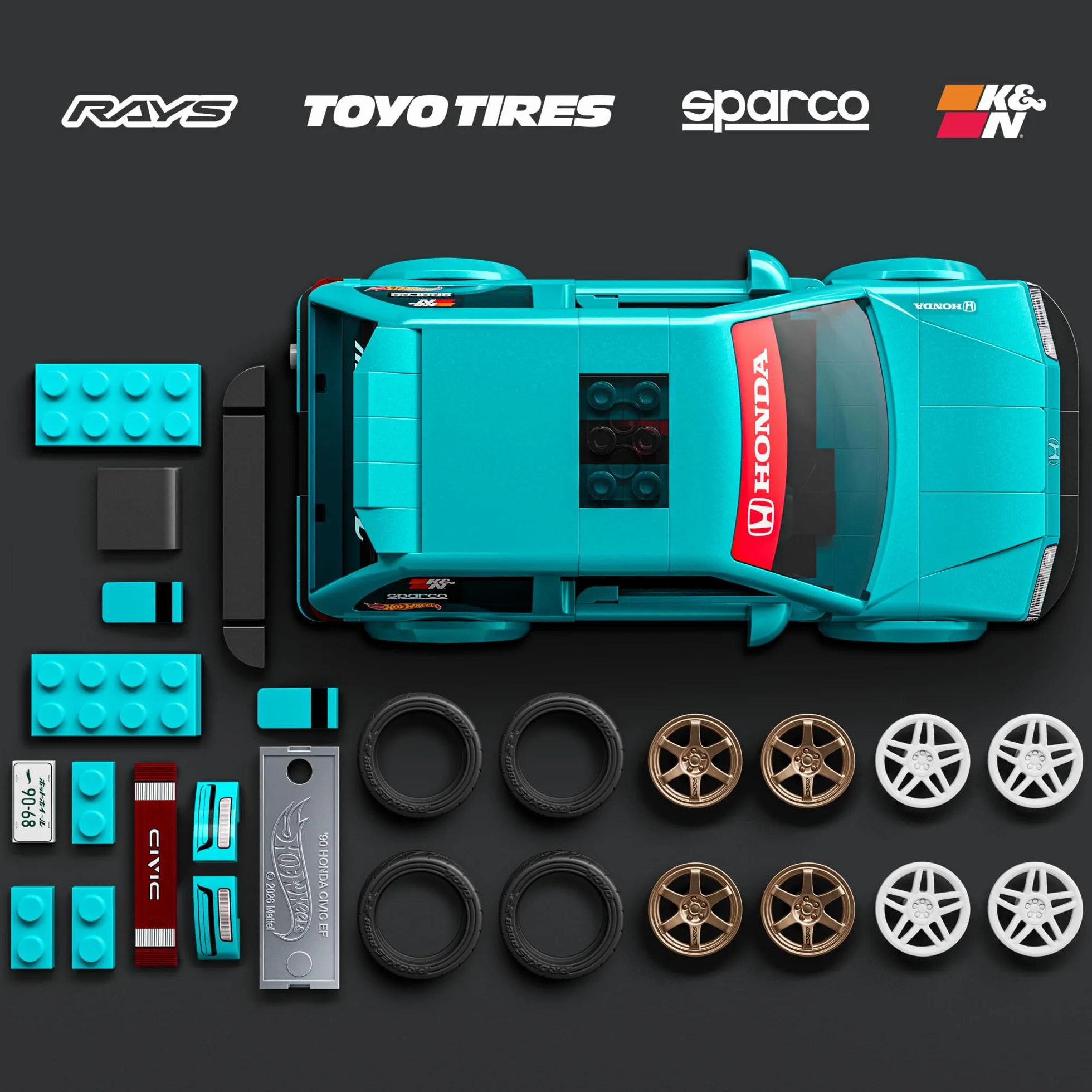 Mattel Brick Shop Klocki Hot Wheels Speed Series Custom ’90 Honda Civic EF Samochód do zbudowania, 248 elementów, zestaw konstrukcyjny dla dorosłych kolekcjonerów i dla dzieci od 10 roku życia, JHF62