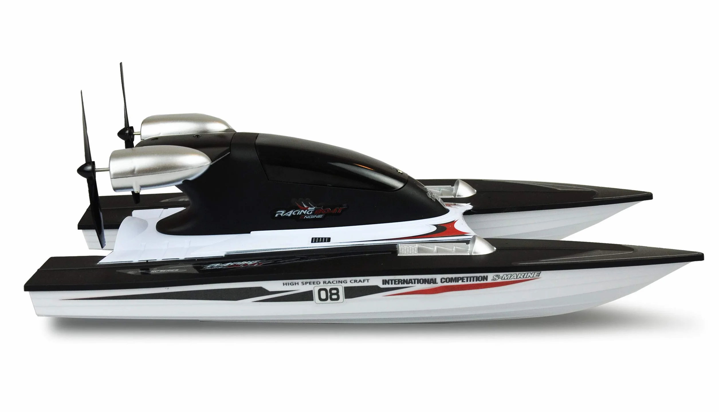 Amewi 26094 RC Propeller Speed Catamaran Boat, zdalnie sterowana, RTR, 2,4 GHz, ok. 20 km/h, od 8 lat, czarno-biała