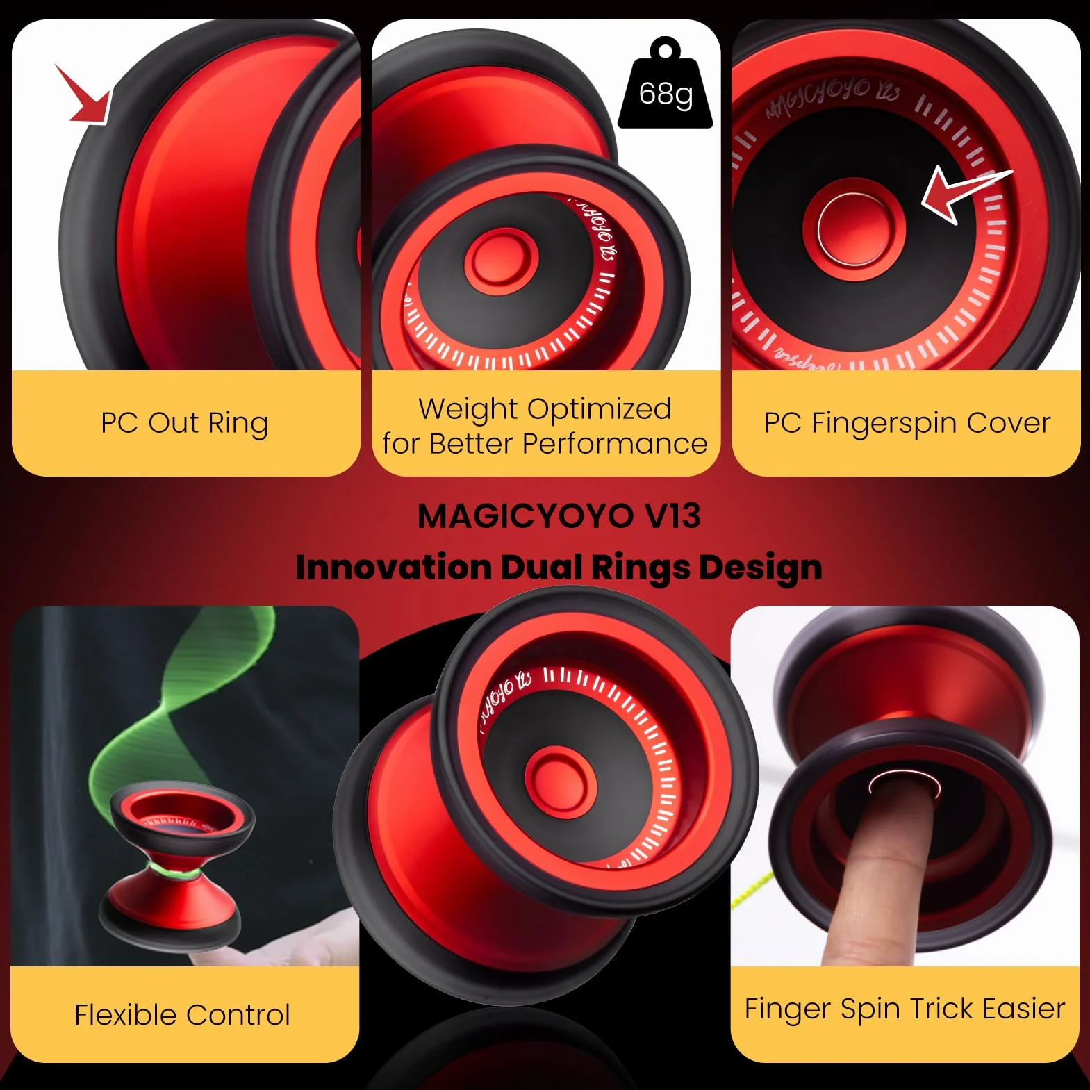 MAGICYOYO V13 Professional YoYo - responsywne Yoyo dla dzieci i niereagujące Yo Yo dla zaawansowanych graczy, trwała metalowa i hybrydowa konstrukcja PC, łatwe kręcenie palcami, idealne dla