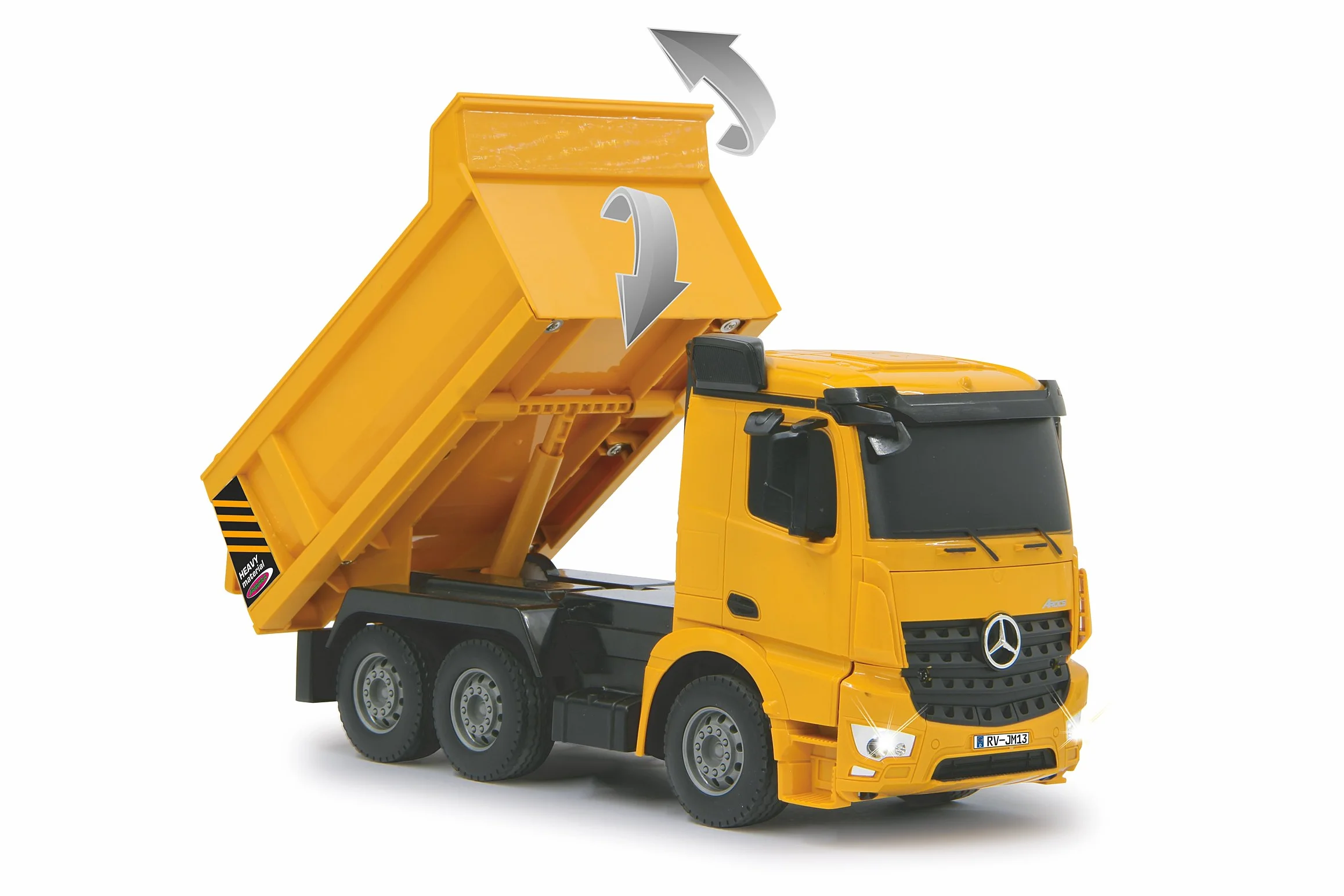 JAMARA 405108 – wywrotka Mercedes Arocs 1:26 2,4 G – wgłębienie uchylne w górę/w dół, światło z przodu, profilowane gumowe opony