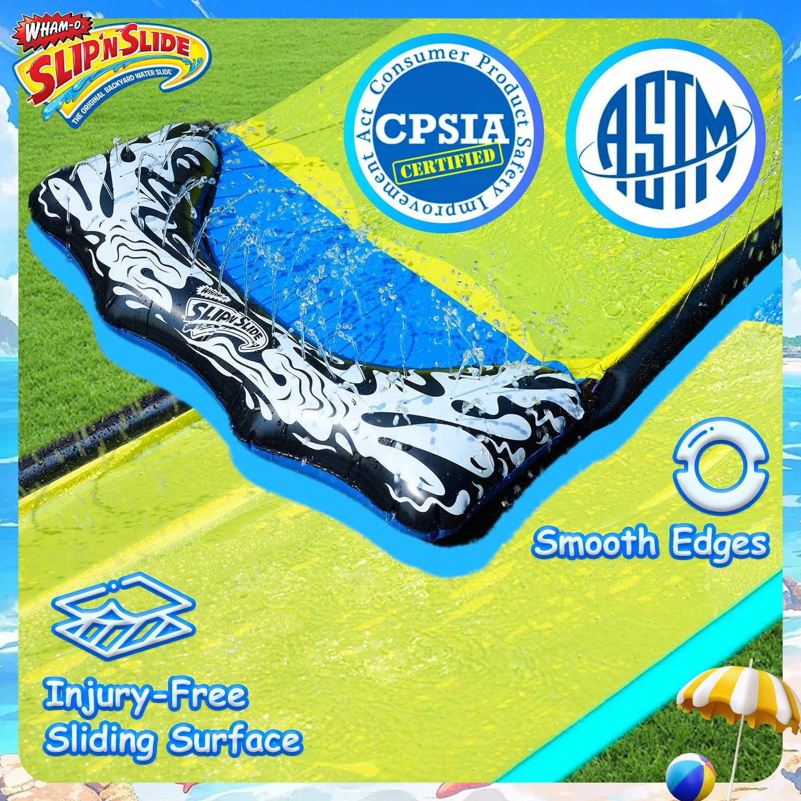 Wham-O Slide Wave Rider Slip N Slide Wave Rider 548,64 cm z boogie, letnia zabawka outdoorowa dla dzieci w wieku 5-12 lat, idealna na imprezy trawnikowe