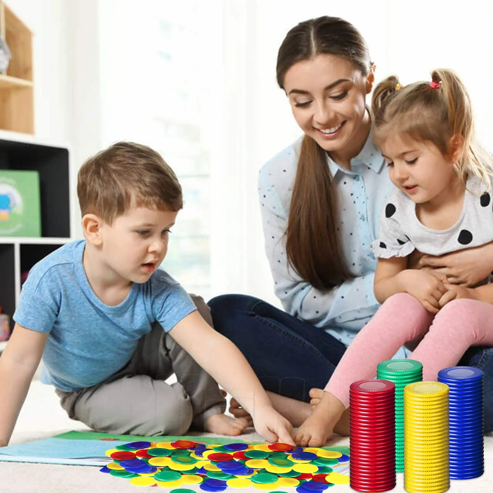 400 żetonów do pokera, żeton do gry, 4 kolory, plastikowy żeton do pokera, do nauki matematyki, bingo (czerwony, niebieski, zielony, żółty, 0,86 cala)