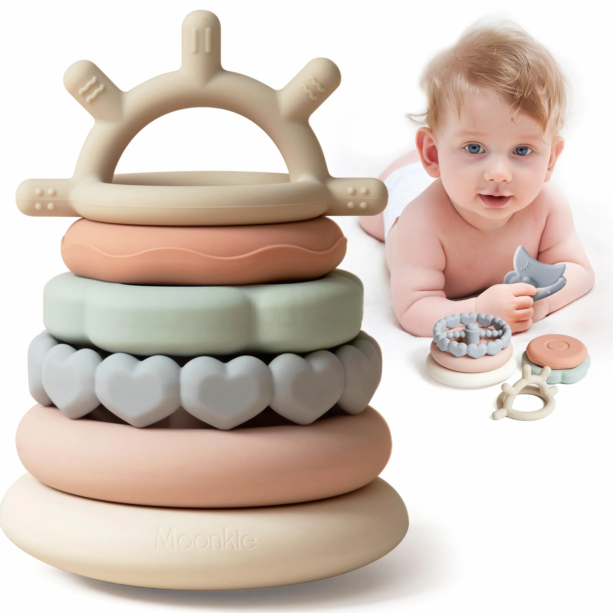 Moonkie Stosy kółek Miękka ząbkowana zabawka Edukacyjna nauka układania Ring Toys dla niemowląt | Zestaw 7-częściowy