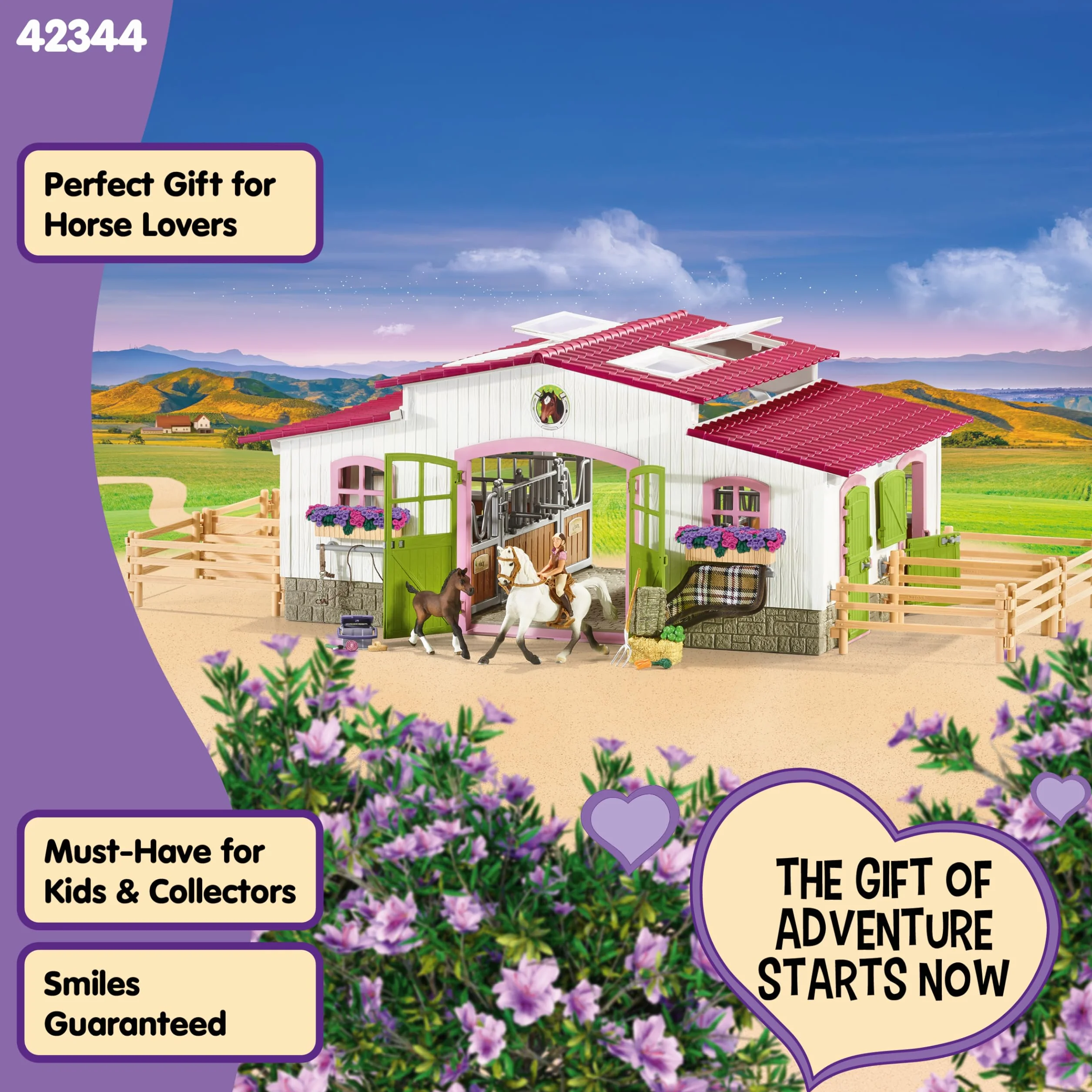 Schleich HORSE CLUB Stajnia z jeźdźczynią i końmi 42344 Zestaw 97 elementów Zabawka od 5 lat