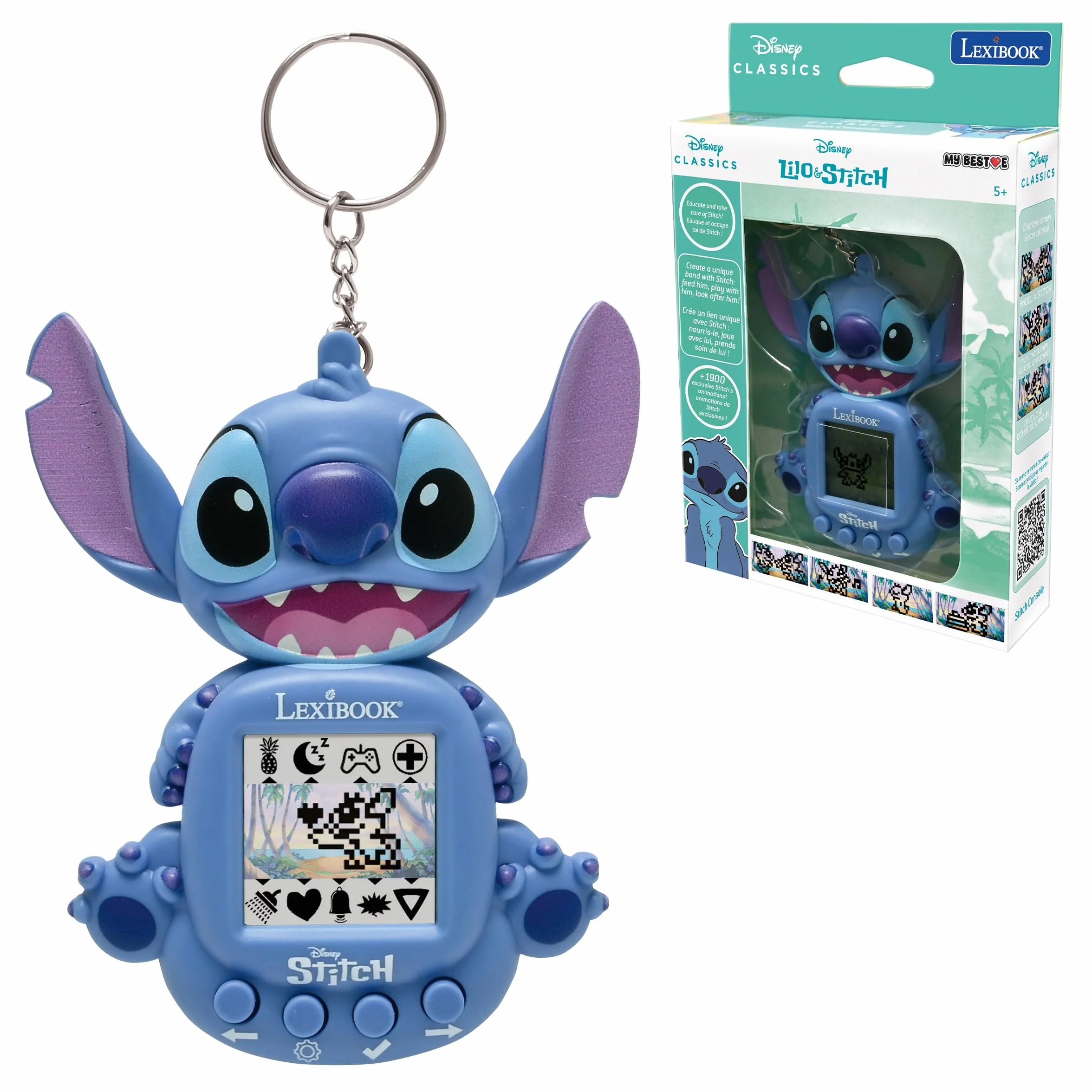 Lexibook, Disney Stitch, My Best-E, Przenośna Konsola do Gier, Interaktywny i Edukacyjny Towarzysz dla Dzieci, 8 Kategorii Gier, Kolorowy Ekran, Niebieski, JLMB10D