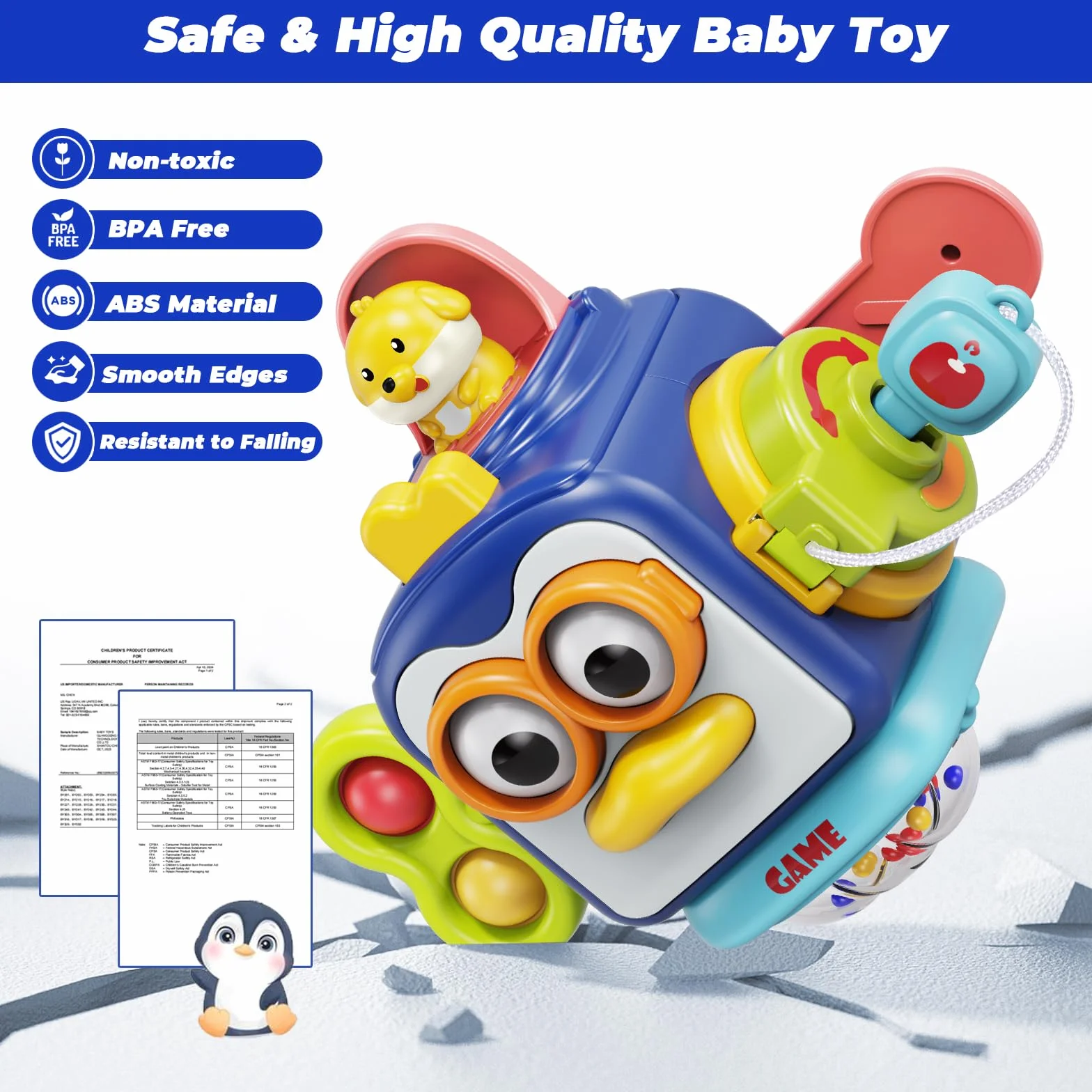 MOONTOY Sensoryczne zabawki Montessori dla rocznego chłopca, prezenty na 1. urodziny, dla małych dzieci w wieku 1-3 lat, zajęta kostka planszowa 6, 7, 8, 9, 10, 12 miesięcy, zabawki dla niemowląt w
