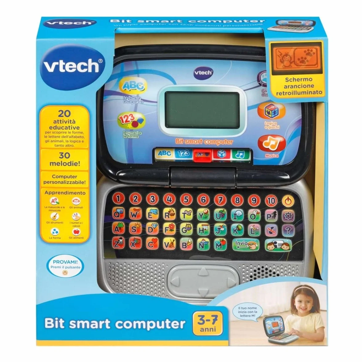 VTech Bit Inteligentny Komputer - Czarna, Interaktywny Komputer Dla Dzieci z Myszką i Efektami Świetlnymi, Wygodny Uchwyt, Zabawa z Zwierzętami i Kształtami, Język Włoski, Baterie