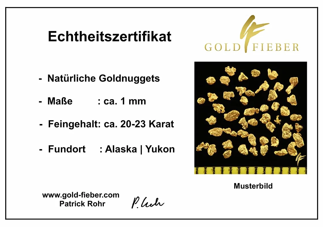 Gold-Fieber 50 sztuk nuggetsów z prawdziwego złota z Alaski z certyfikatem autentyczności