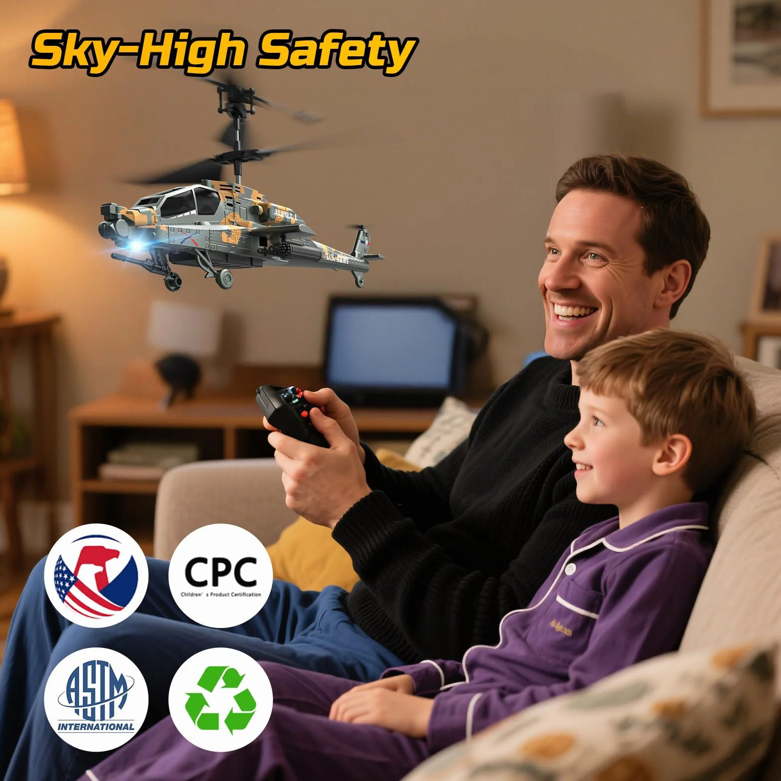 DEERC Apache Helikopter RC 2,4 GHz Wojskowy 2 Baterie 26 Minut LED