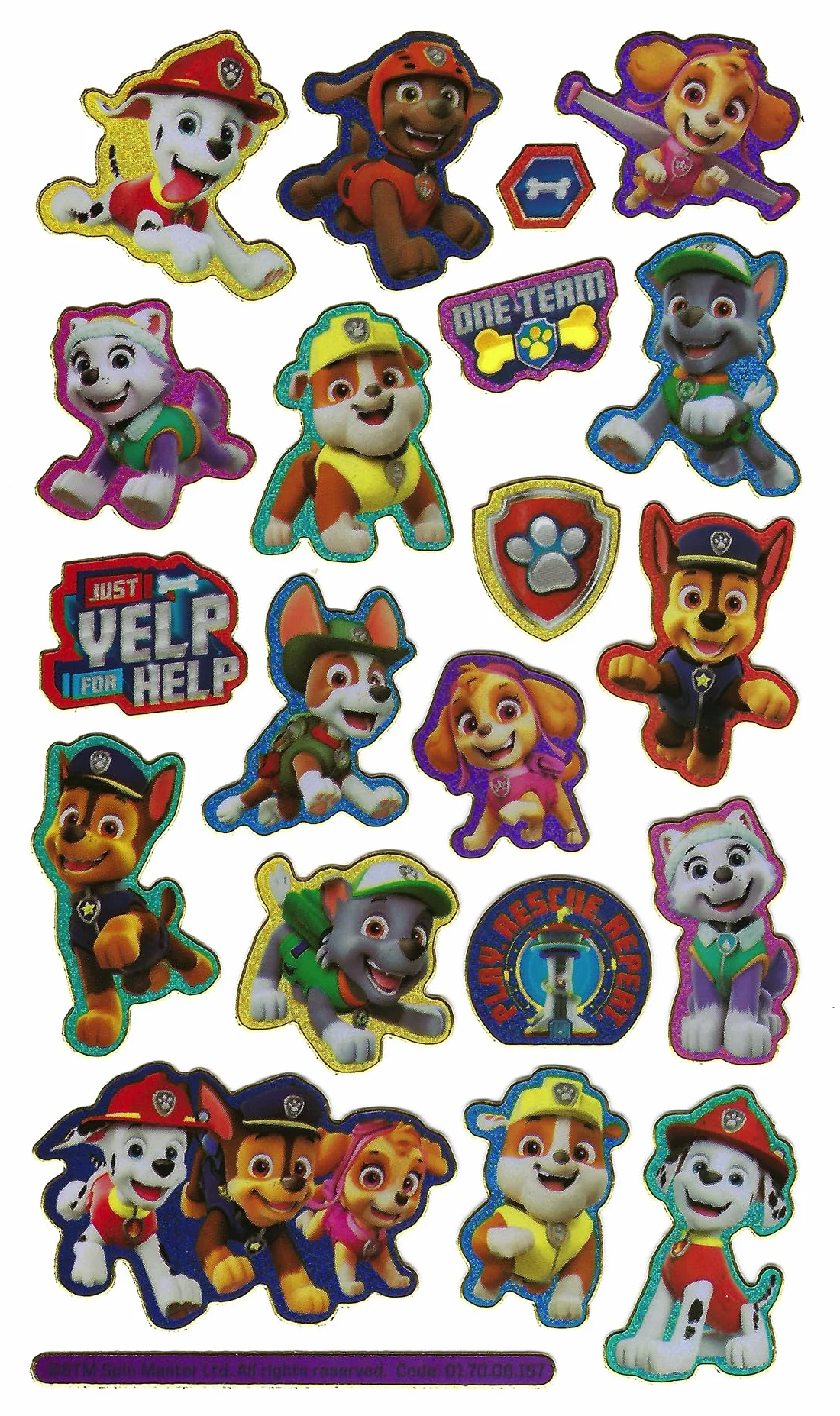 Paw Patrol błyszczące naklejki wielokrotnego użytku niebieskie małe
