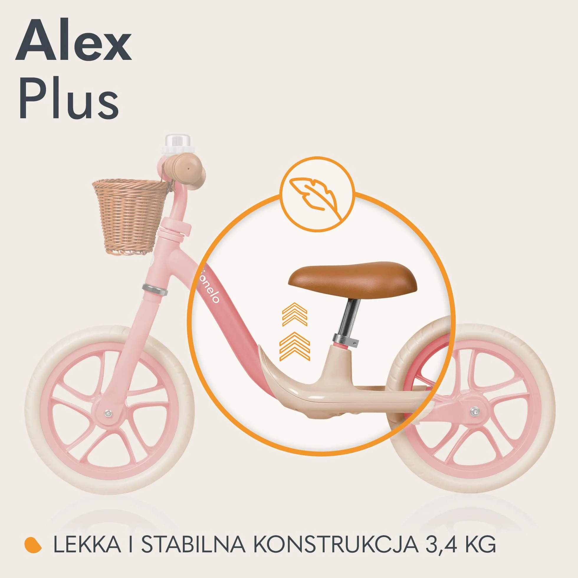LIONELO ALEX PLUS Dziecięcy Rowerek Biegowy do 30 kg, od 3 lat, Piankowe Koła EVA 30,5 cm, Podnóżek Kosz Regulacja Siodełka i Kierownicy, Antypoślizgowy Uchwyt, Lekki 3,4 kg (Beżowy)