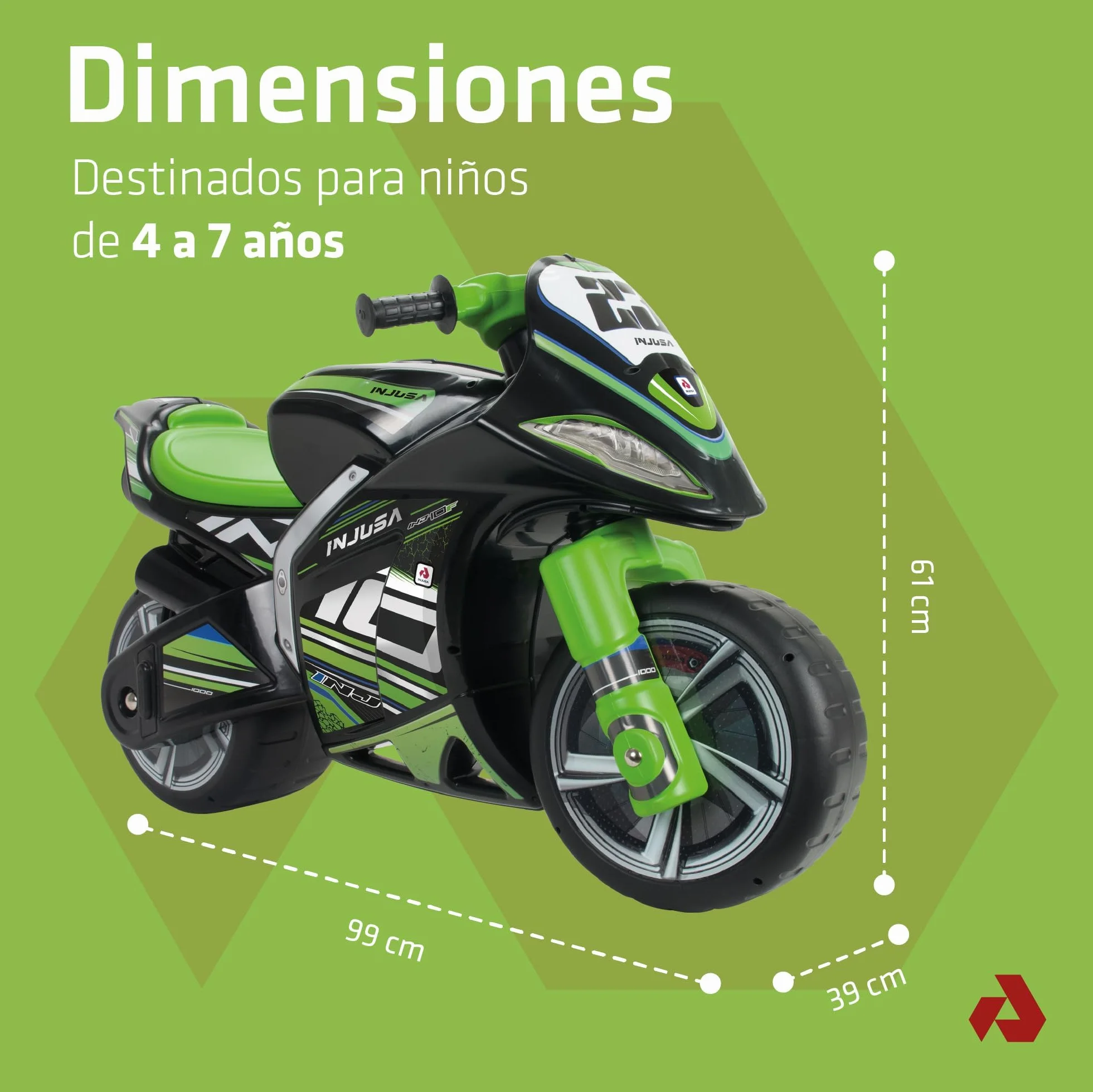 Jeździk Motocyklowy Dla Dzieci Winner XL – Czarny Motorek Biegowy Dla Dzieci Od 4 Do 7 Lat – Stabilny, Sportowy i Bezpieczny – Wyprodukowano w Hiszpanii - INJUSA