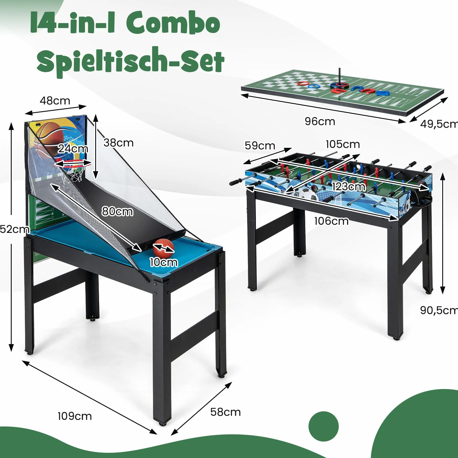 COSTWAY Zestaw stołowy 14 w 1, wielofunkcyjny, z piłkarzykami, hokejem, bilardem, tenisem stołowym, kręgielnim, shuffleboardem, szachami, kobietami i backgammonami, stół kombi dla dzieci i dorosłych