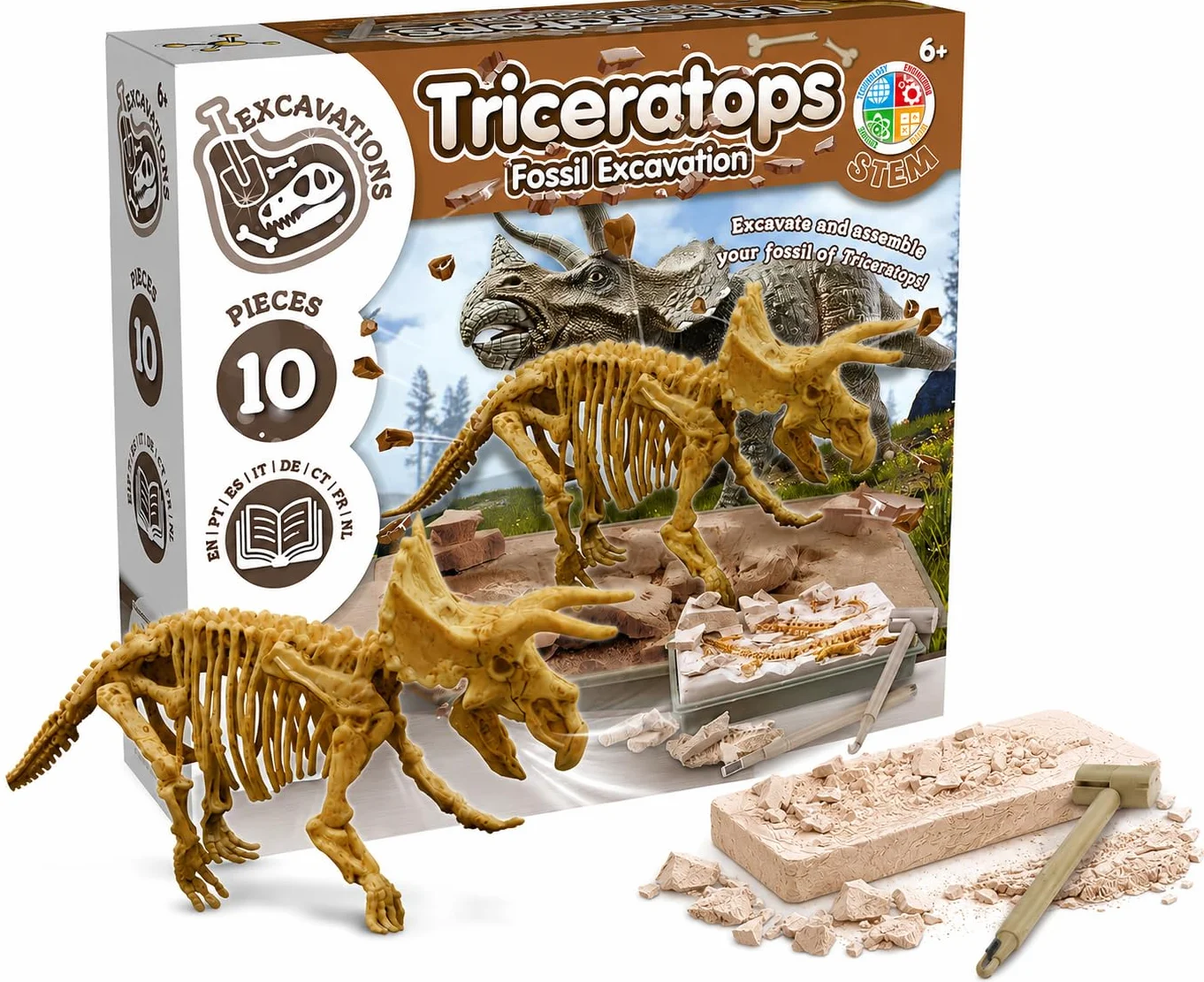 Science4you Triceratops, zestaw wykopalisk dla dzieci +6 lat - wykop i montaż 10 skamieniałości dinozaurów. Gry paleontologiczne i archeologiczne, zabawki i prezent dla dzieci 6 7 8 9 10+ lat