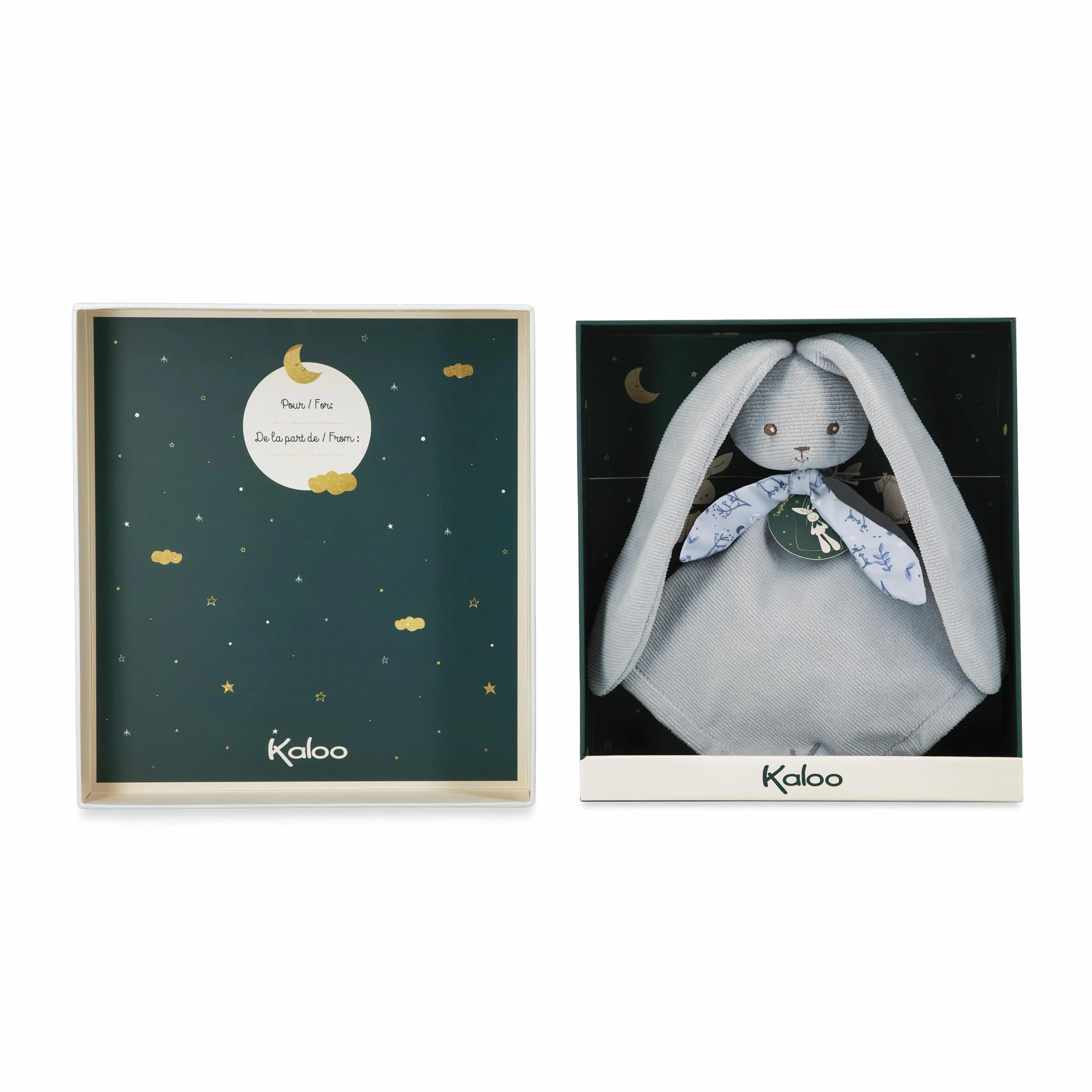 KALOO - Lapinoo - Niebieski ręcznik do przytulania królika - pluszowa zabawka dla niemowląt - kwadratowa 30 x 30 cm - dwa materiały wiskoza i sztruks bardzo miękki - pudełko prezentowe - od urodzenia,