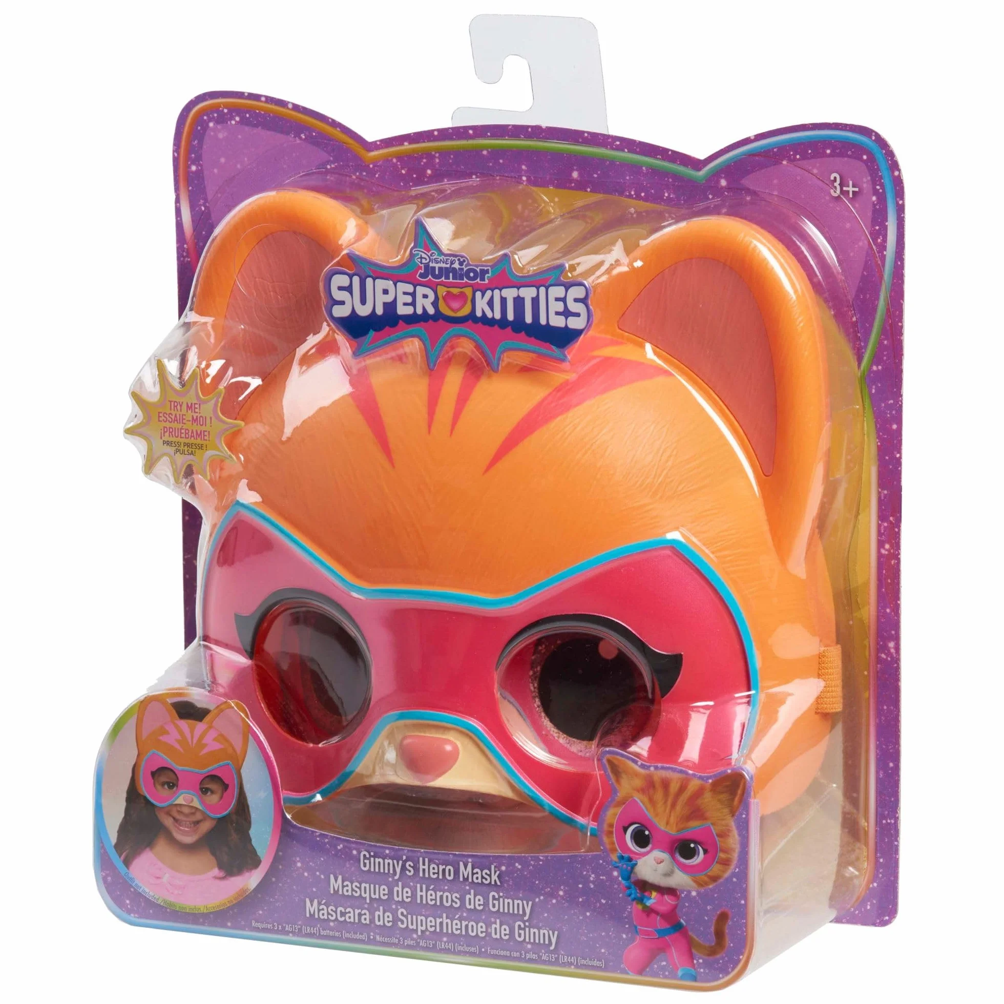 Just Play Maska bohatera Disney Junior SuperChatons z funkcjami dźwiękowymi - Ginny, gry imitacyjne i przebieranki, zabawki dla dzieci w wieku od 3 lat