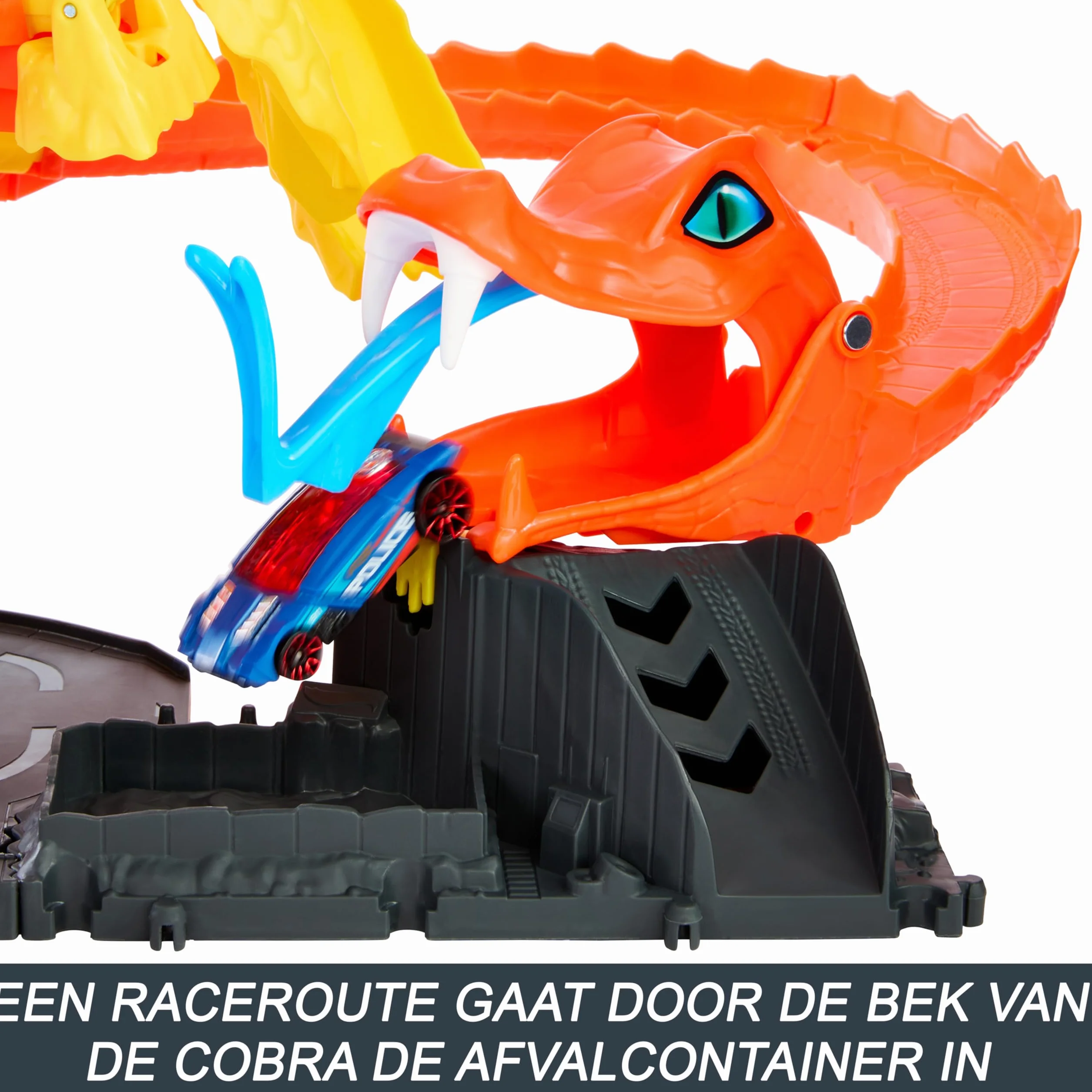 Hot Wheels City Let's Race – Na start! - Netflix - Odjazdowa pizza – Atak kobry Zestaw ze spiralnym torem w kształcie ogona kobry i autkiem w skali 1:64, HTN81