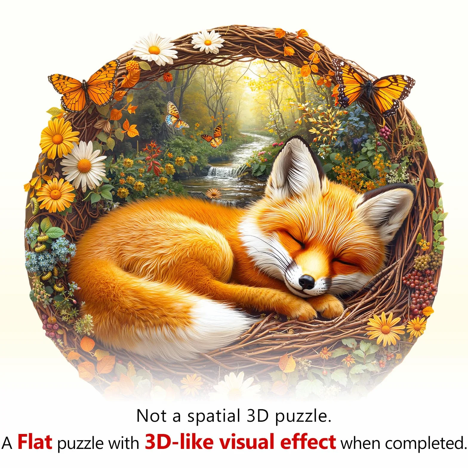 Drewniane puzzle dla dorosłych leniwy mały lis - 200 elementów, okrągłe puzzle, pudełko na prezent, dekoracja ścienna (dorośli/dzieci)