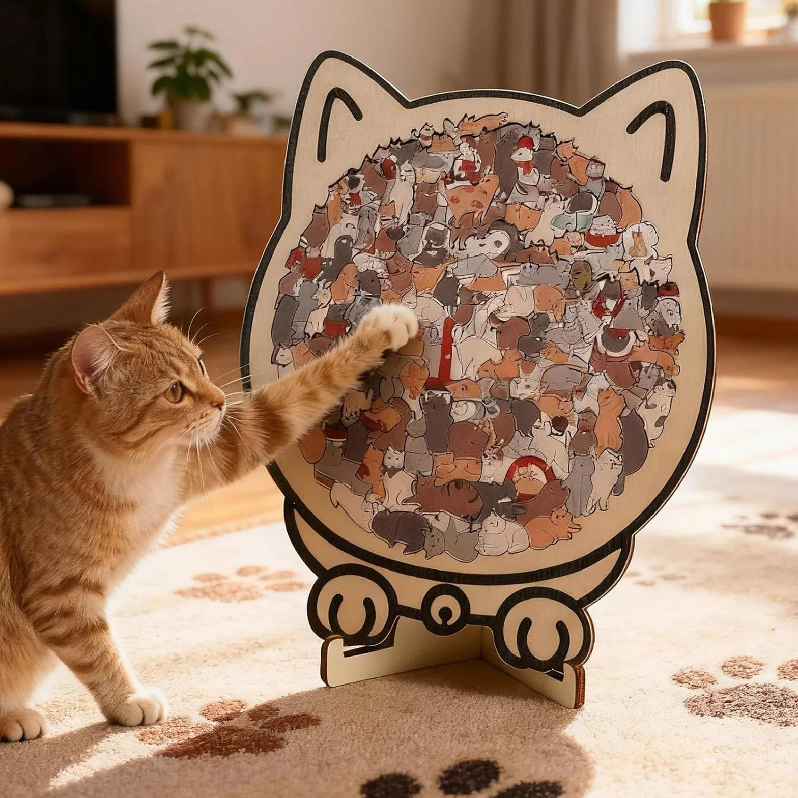 135 Sztuk Morandicolor Drewniane Puzzle W Kształcie Kota, Drewniane Puzzle W Kształcie Kota, Kreatywne Prezenty Dla Miłośników Kotów (A)