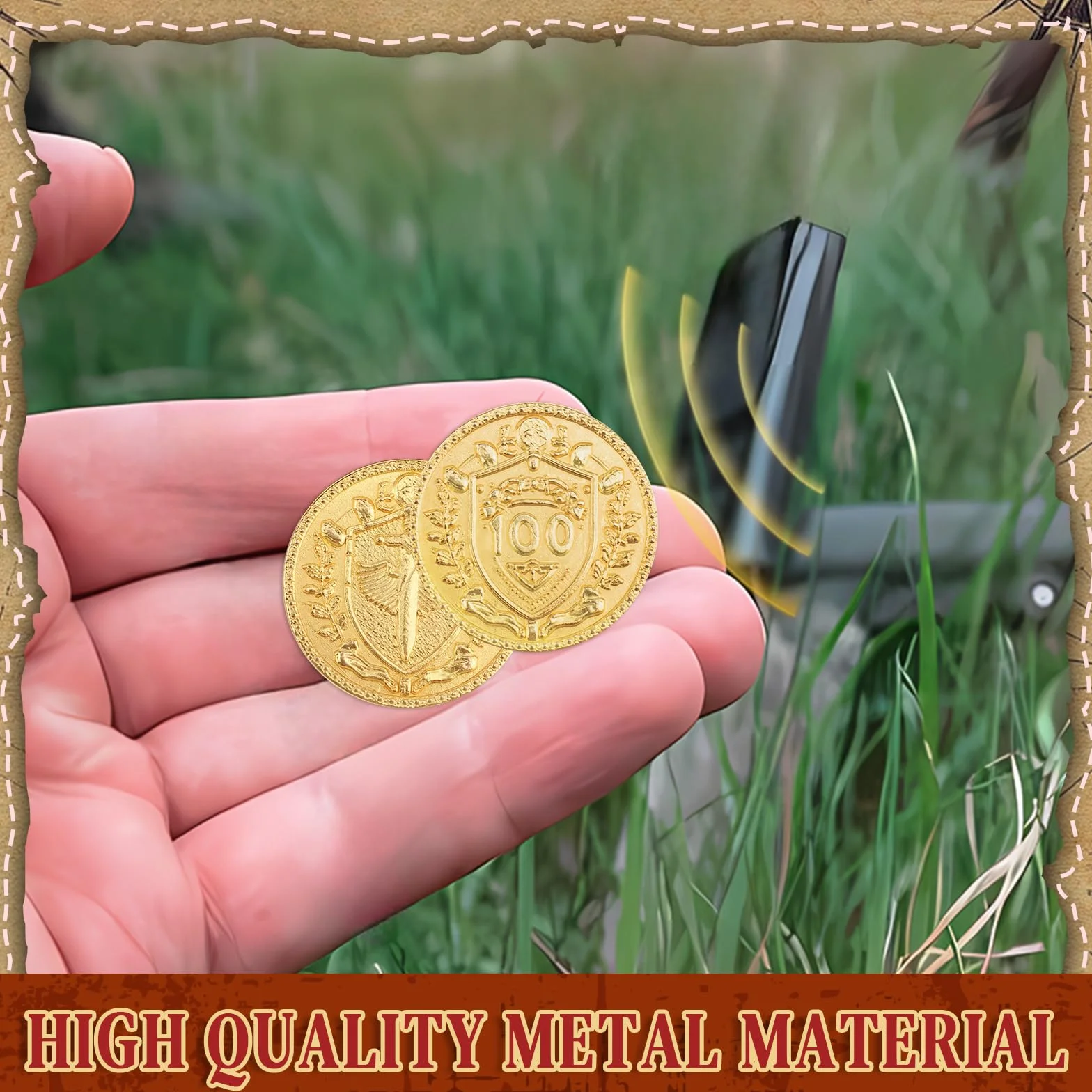 Byhoo 50 metalowych monet DND, 3 cm złote srebrne miedziane żetony o wartości nominalnej do gier planszowych i RPG stołowych, fantastyczne metalowe monety na piracką grę imprezę cosplay