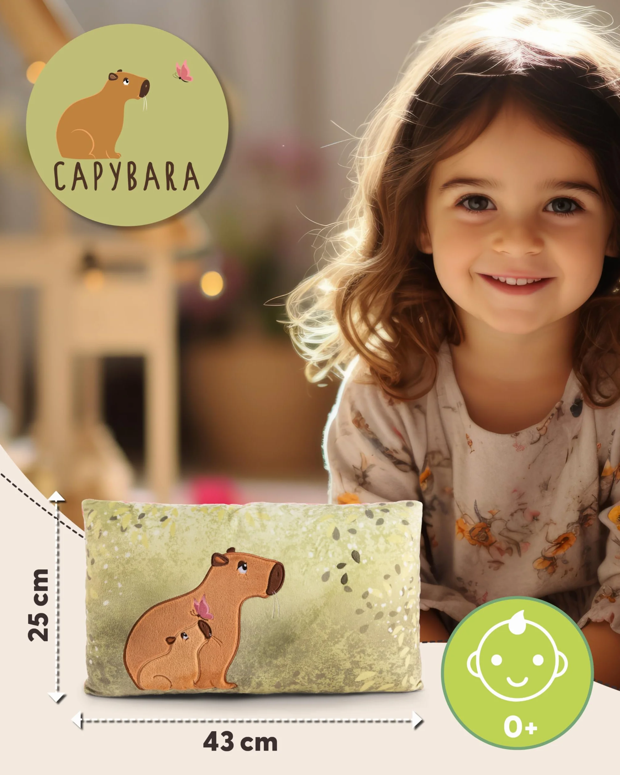 NICI poduszka przytulanka Capybara Capy-Barbara 43 x 25 cm - Puszysta poduszka przytulanka Capybara dla dziewczynek, chłopców i niemowląt, prostokątna poduszka pluszowa - 61226