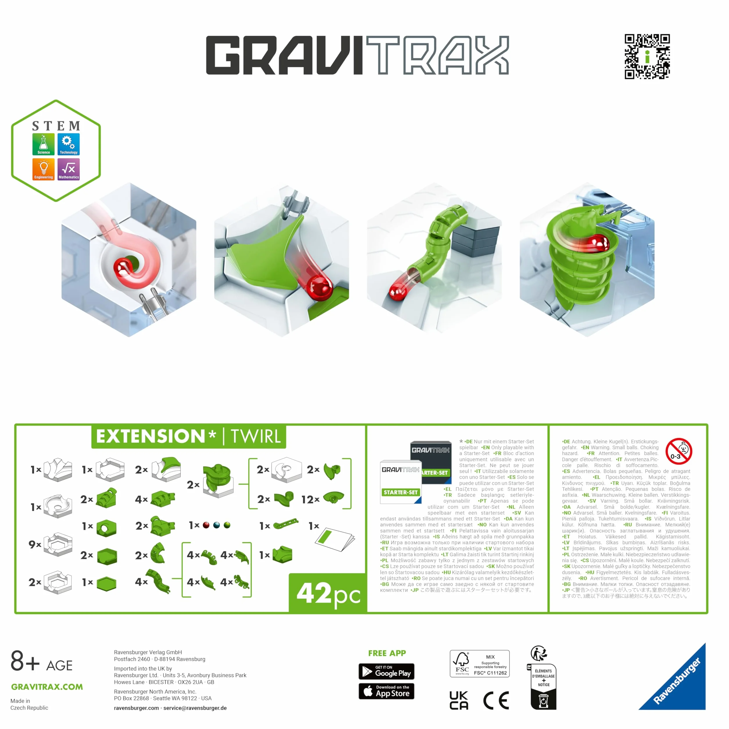 Ravensburger - GraviTrax - Twirl 32-częściowy zestaw przedłużający - Circuit de Balls - Kreatywny zestaw do budowania - tor z kulkami - Od 8 lat - Wersja francuska - 22435