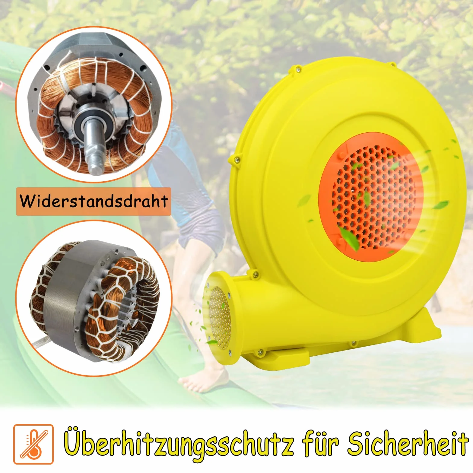 NAIZY Dmuchawa powietrza 750 W do zamku dmuchanego, 2100 Pa, 580 m³/h, elektryczny wentylator promieniowy z gwoździami podłogowymi, nadmuchiwana zabawka, pompa turbo
