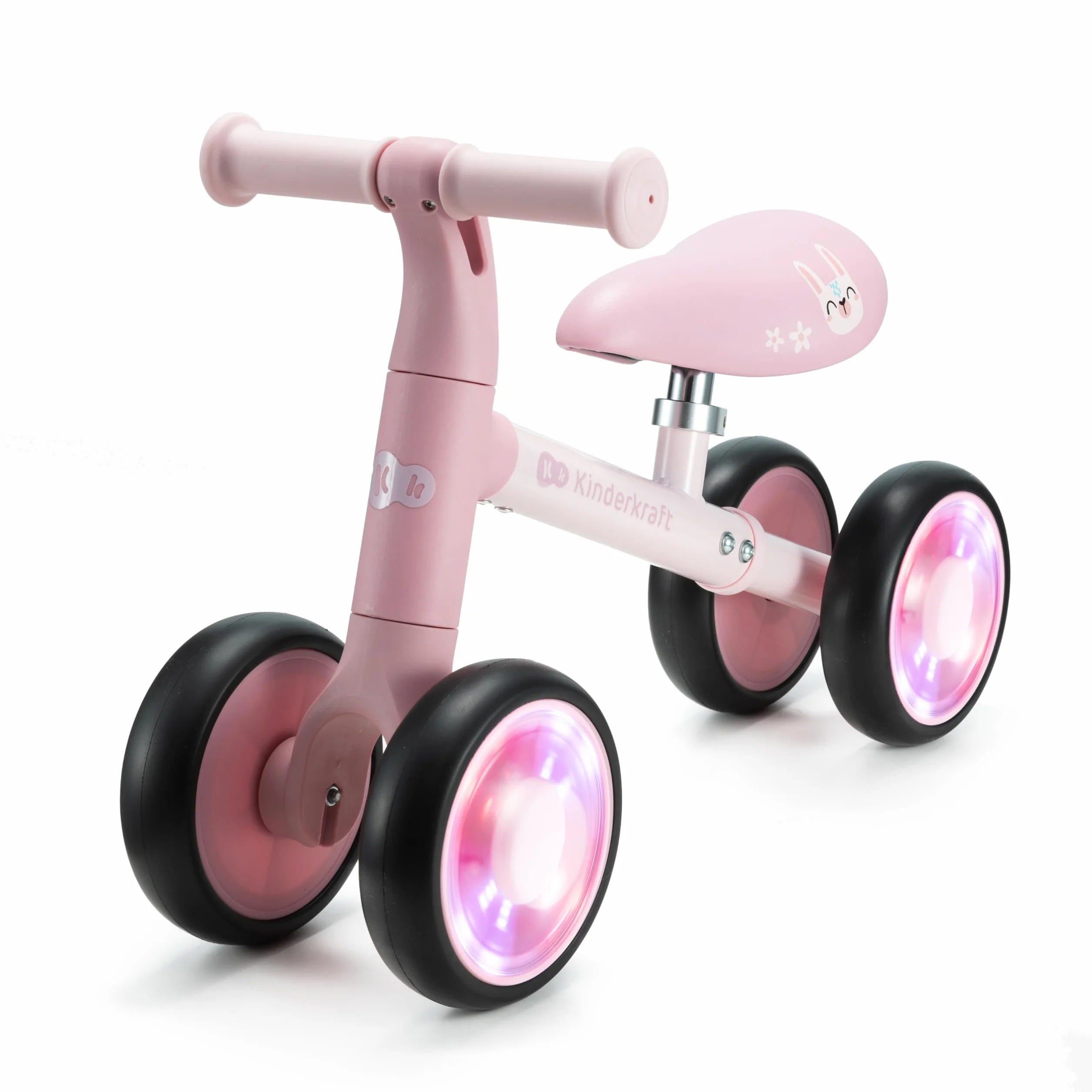Kinderkraft CUTIE FLASH rower edukacyjny dla dzieci bez pedałów, koła LED, różowy
