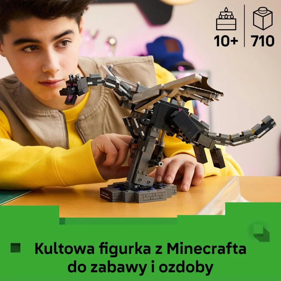 LEGO Minecraft Smok Kresu, zabawka konstrukcyjna dla dziecka, zestaw z gry, ruchoma figurka ze skrzydłami, gamingowy prezent dla chłopca lub dziewczynki od 10 lat 21595