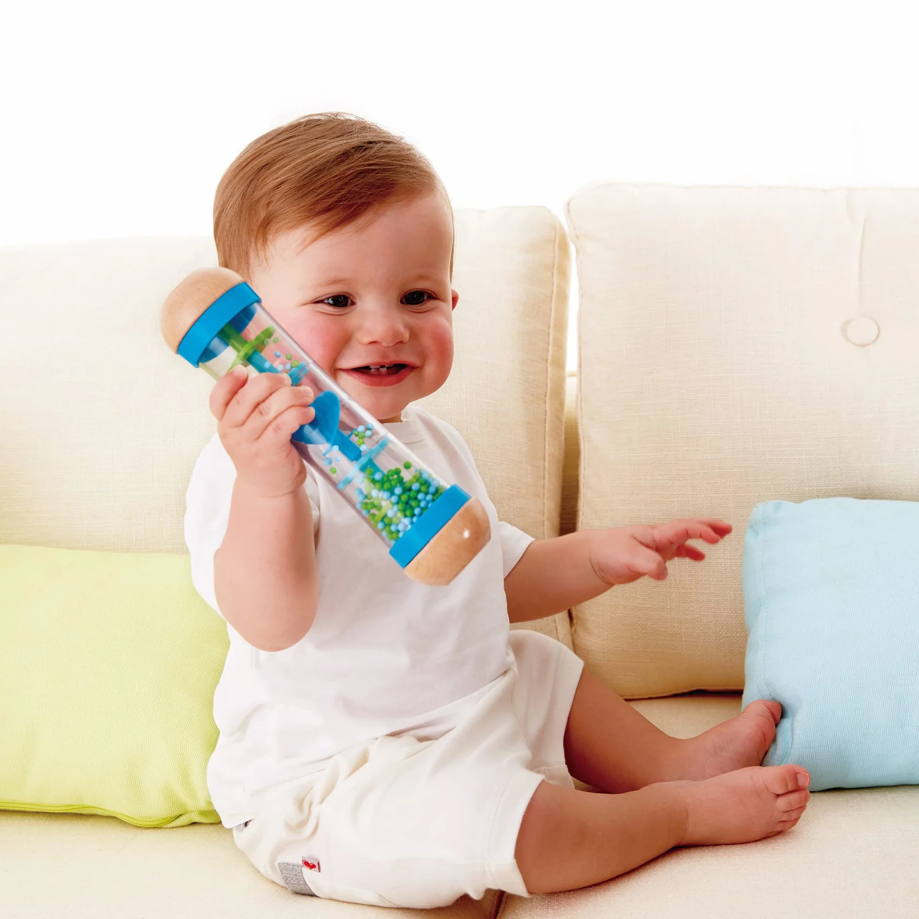 Hape Rainmaker , Mini Rattle Wooden Rainmaker Toy, Blue