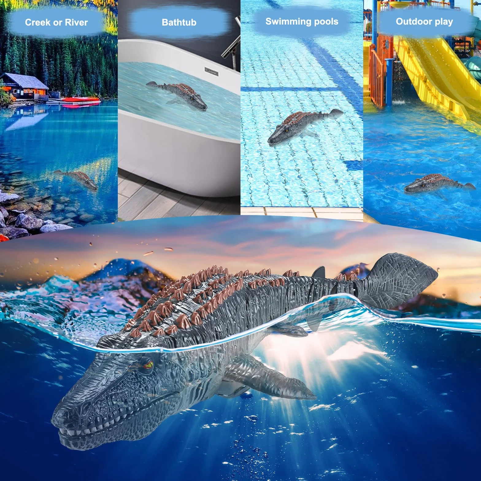Zdalnie sterowana łódź Mosasaurus z mgiełką, podwójne śmigło, zabawka dla dzieci
